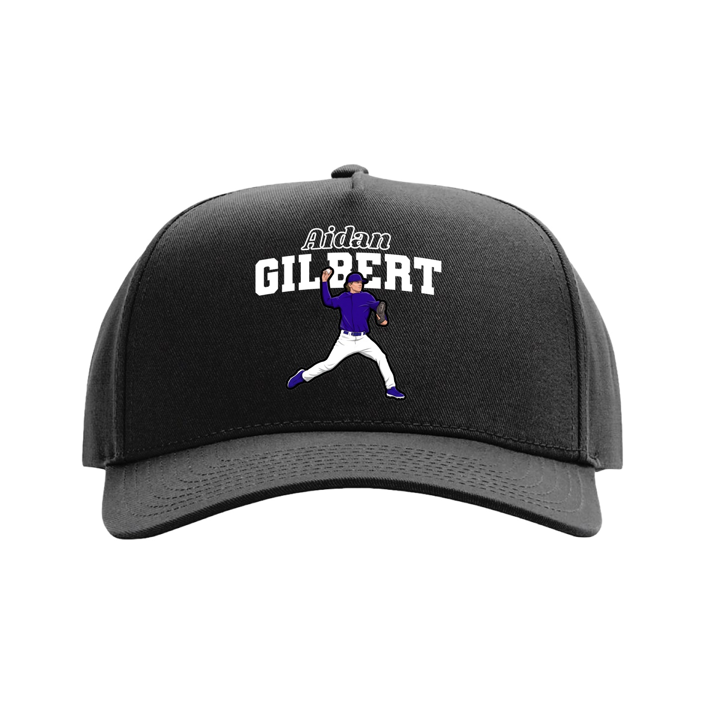 Full Fabric Five-Panel Champ Cap — Name Arch in Black