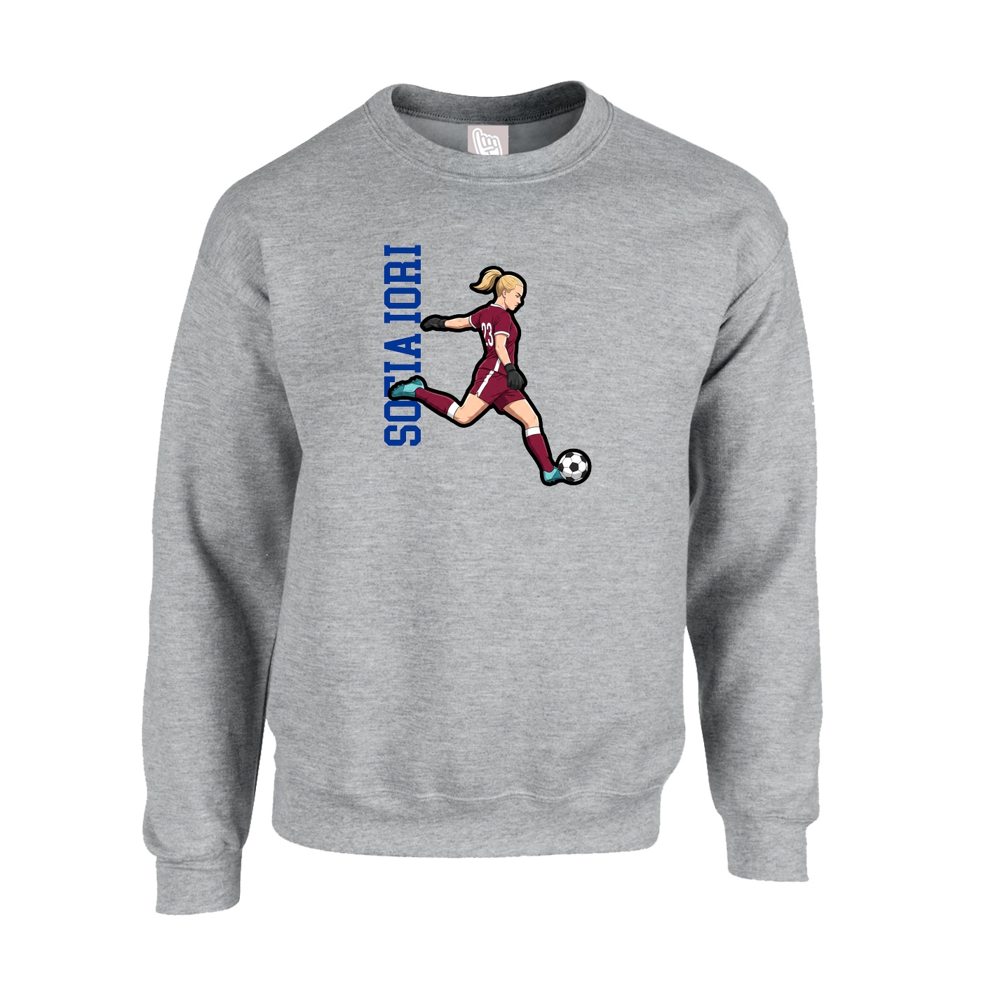 Fleece Crew — Name Vertical in Grey