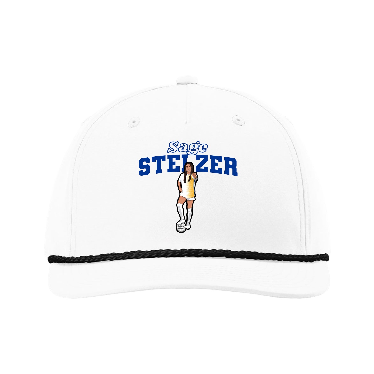 Five-Panel Classic Rope Cap — Name Arch in White