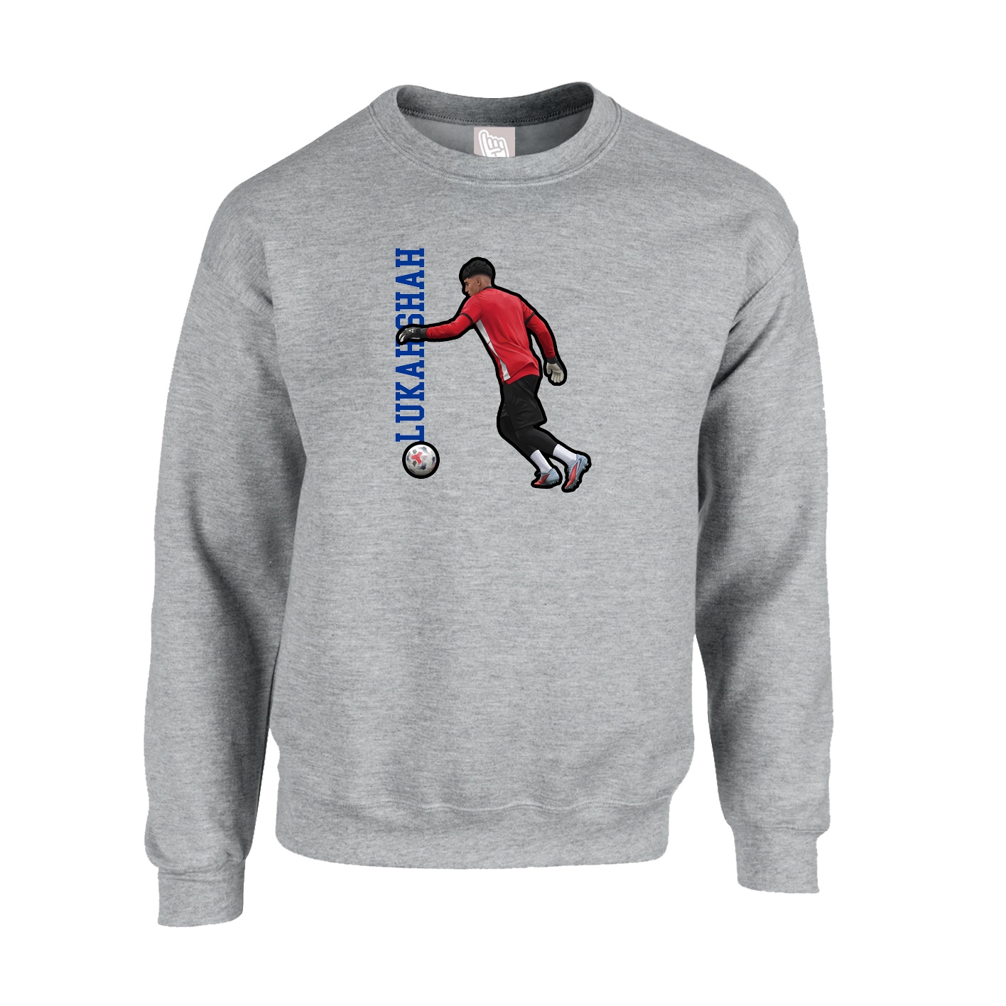 Fleece Crew — Name Vertical in Grey