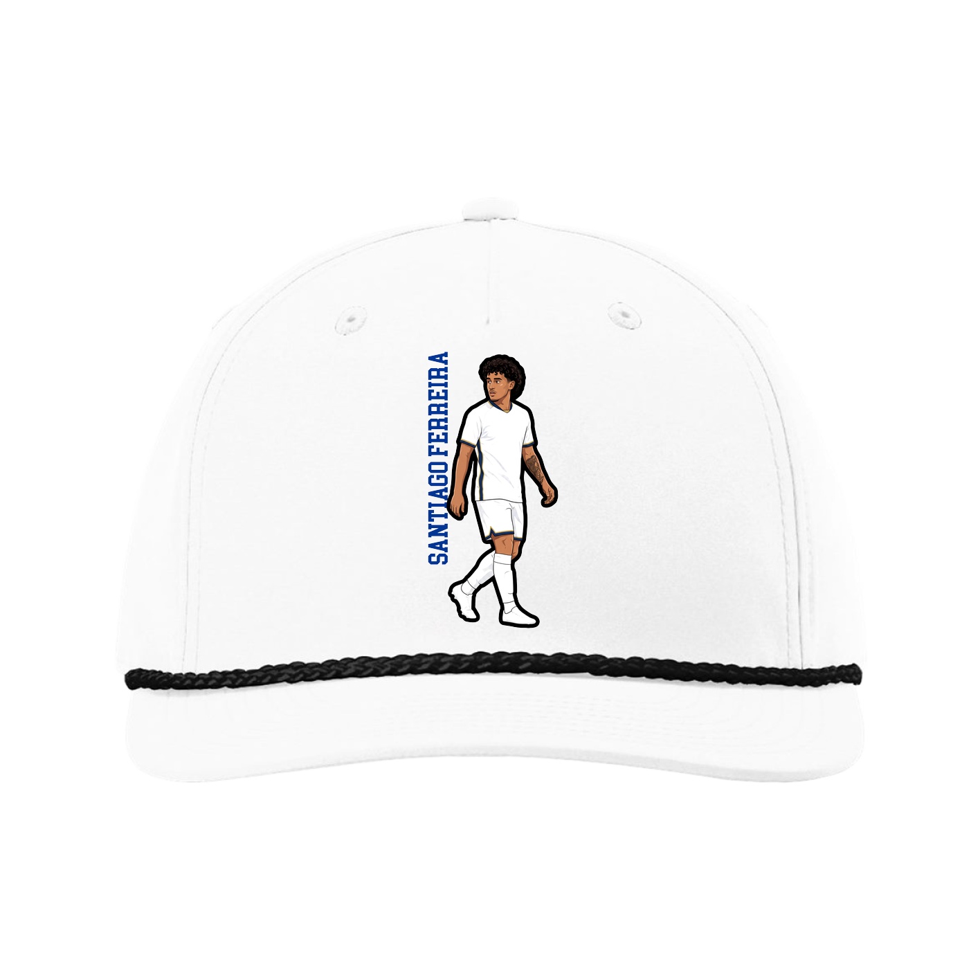 Five-Panel Classic Rope Cap — Name Vertical in White