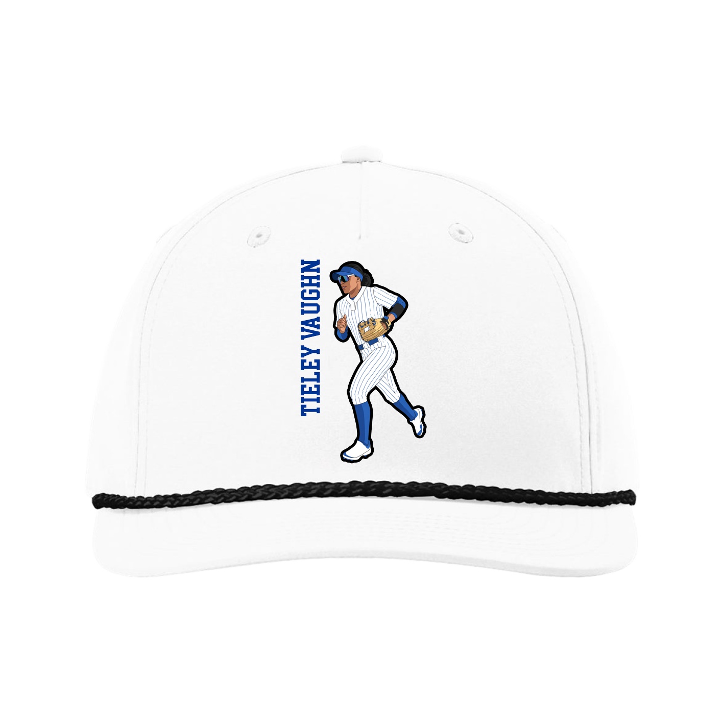 Five-Panel Classic Rope Cap — Name Vertical in White