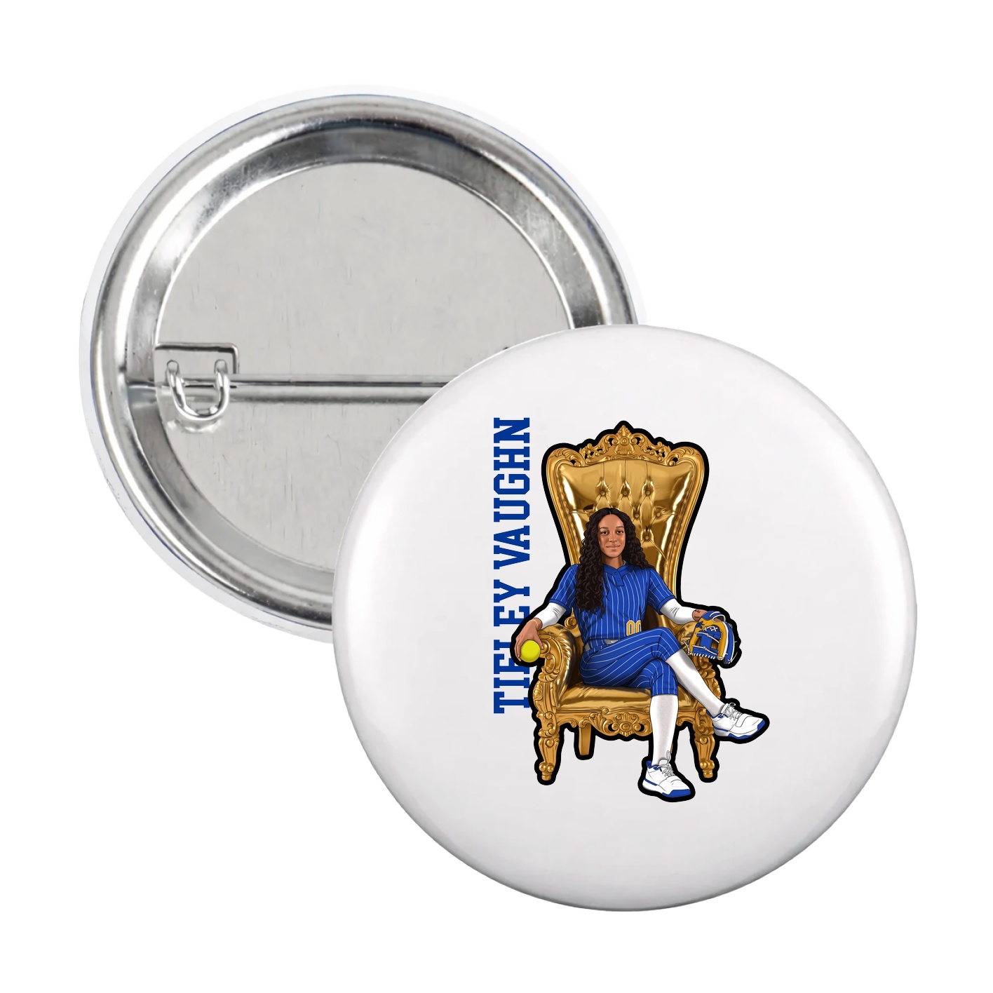 Game Day Button — Name Vertical in White