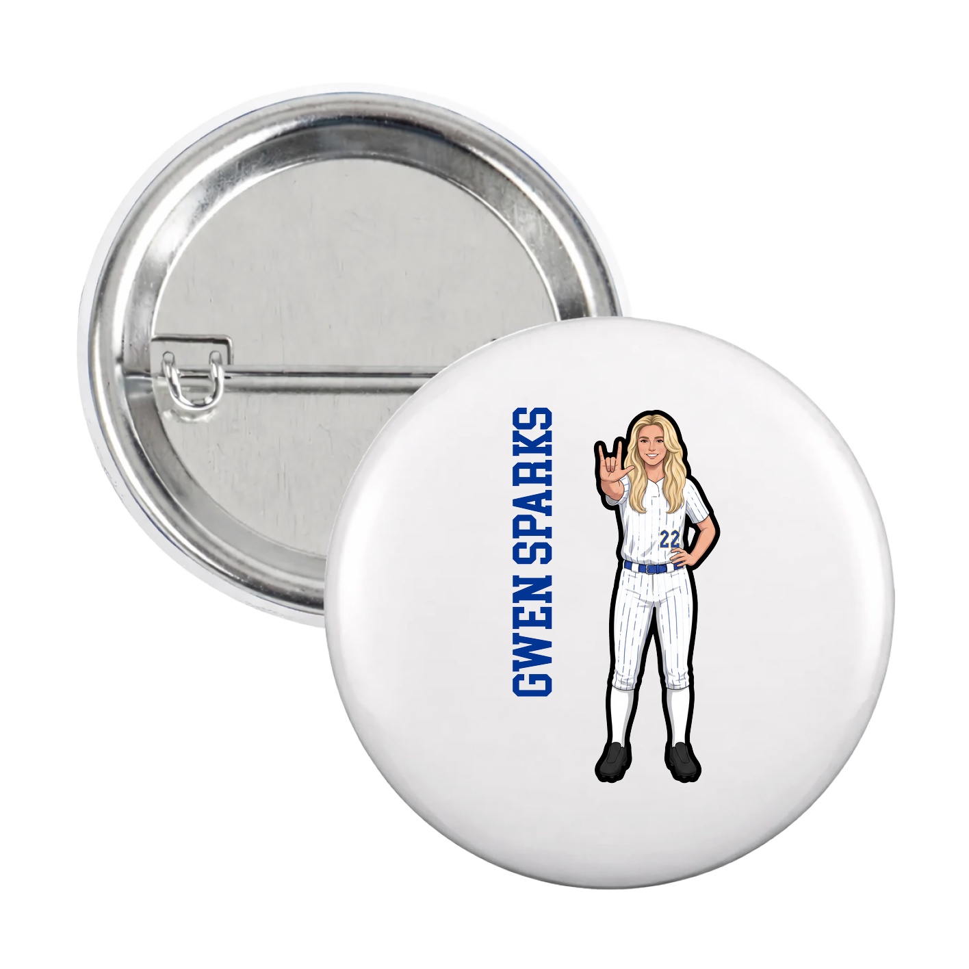Game Day Button — Name Vertical in White