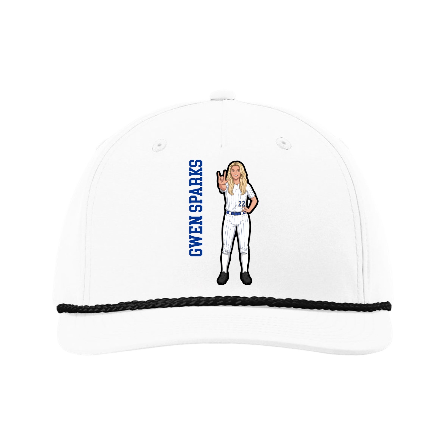 Five-Panel Classic Rope Cap — Name Vertical in White