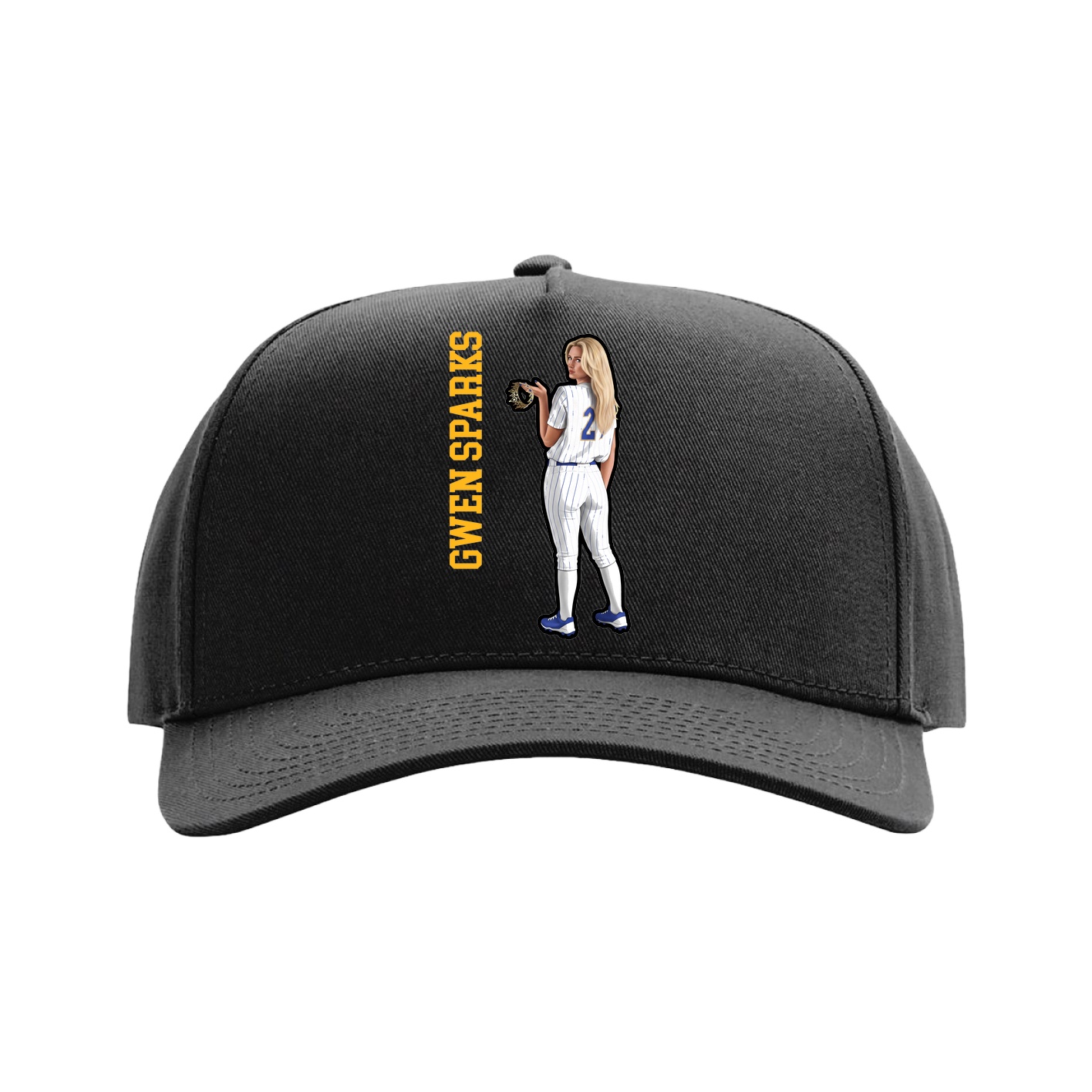 Full Fabric Five-Panel Champ Cap — Name Vertical in Black