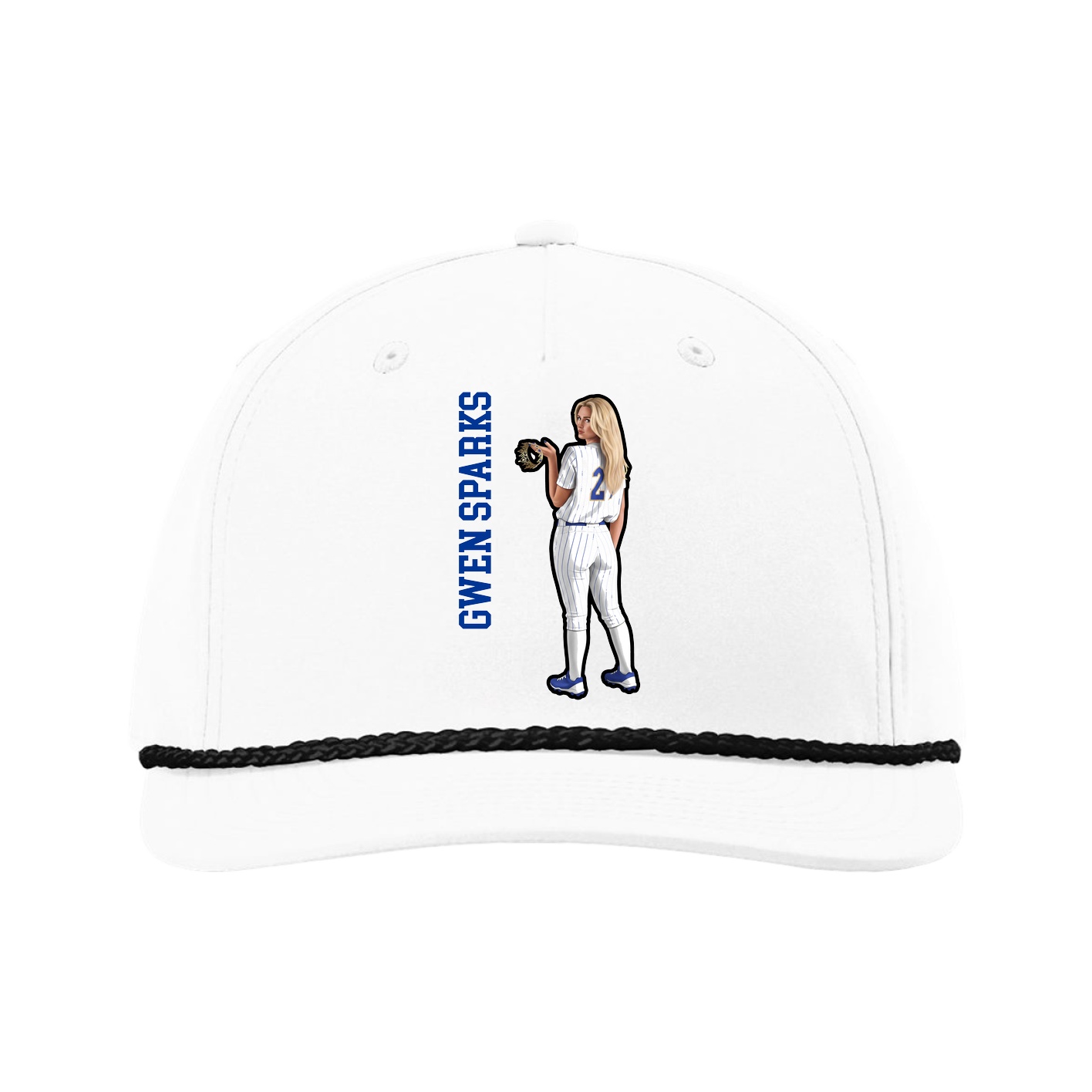 Five-Panel Classic Rope Cap — Name Vertical in White