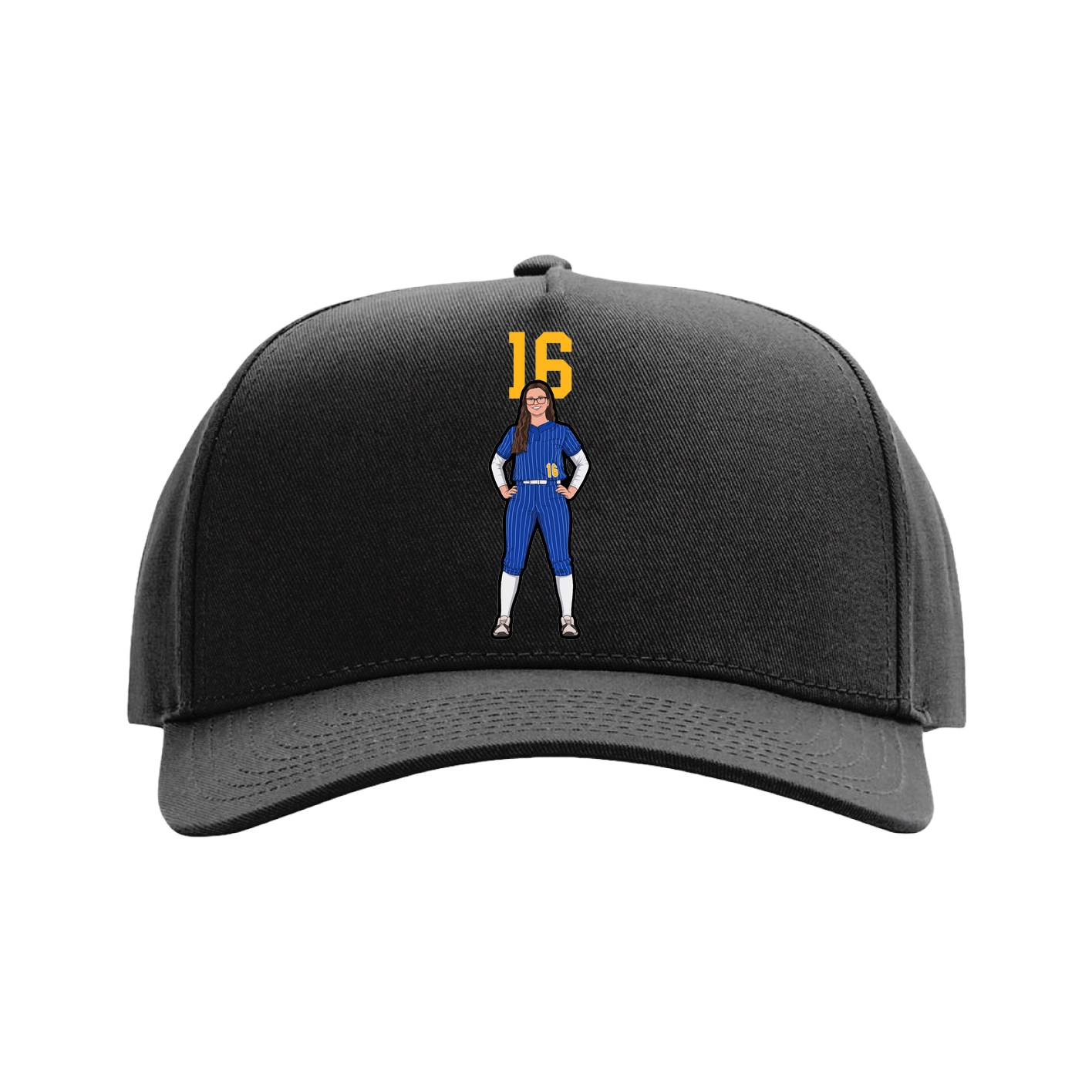 Full Fabric Five-Panel Champ Cap — Number Top in Black