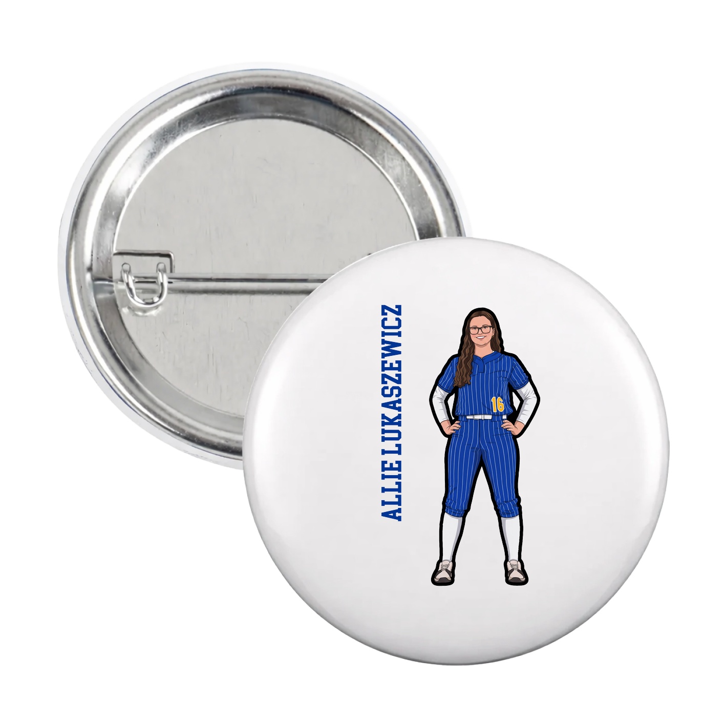Game Day Button — Name Vertical in White