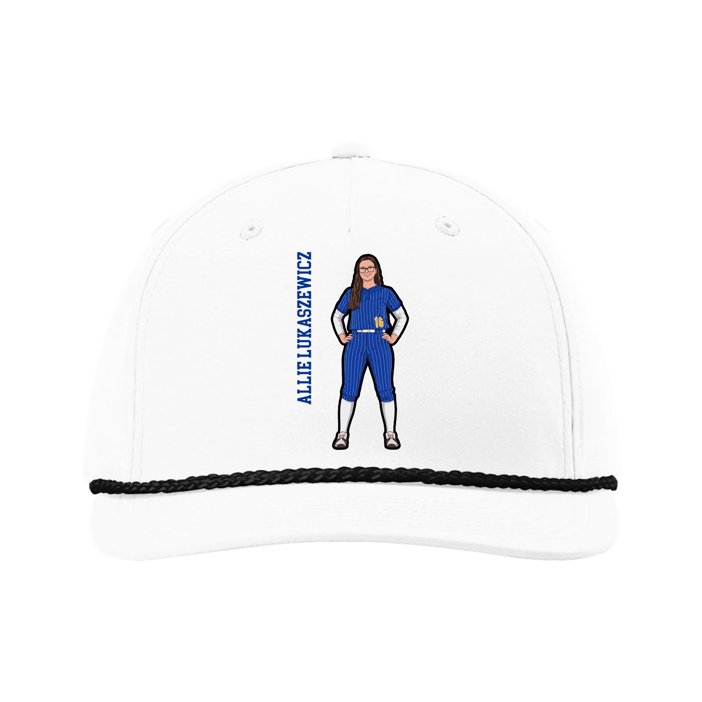 Five-Panel Classic Rope Cap — Name Vertical in White