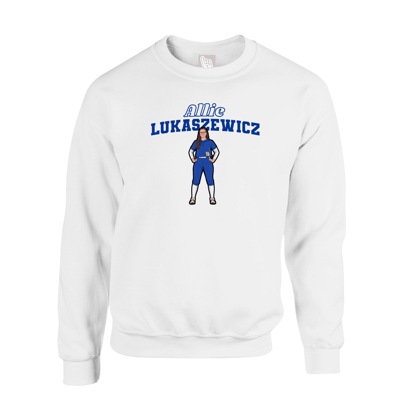 Fleece Crew — Name Arch in White