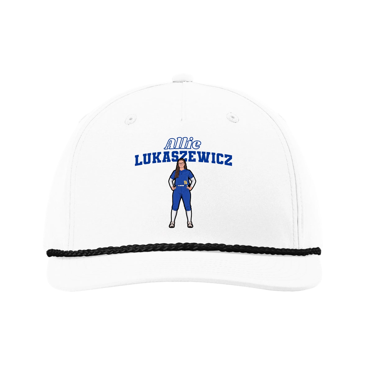 Five-Panel Classic Rope Cap — Name Arch in White