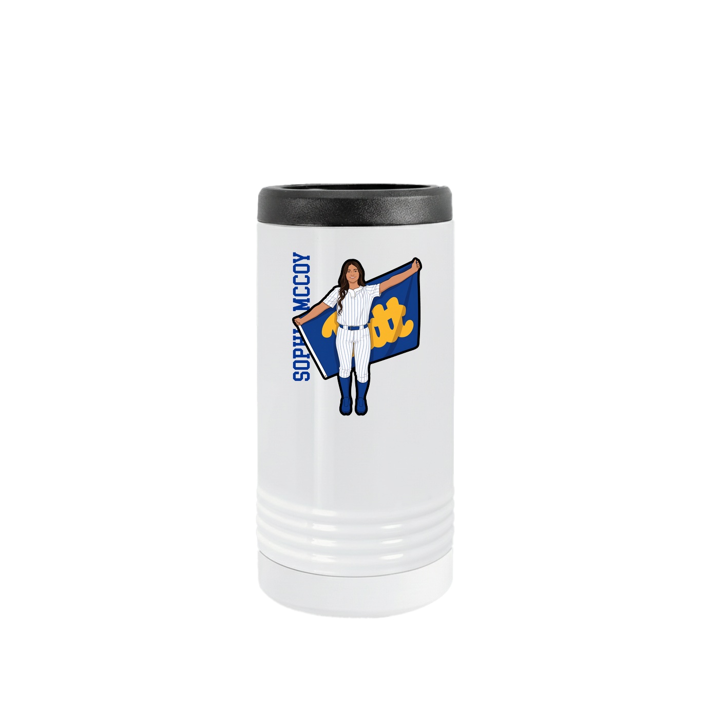 Slim Beverage Holder — Name Vertical in White