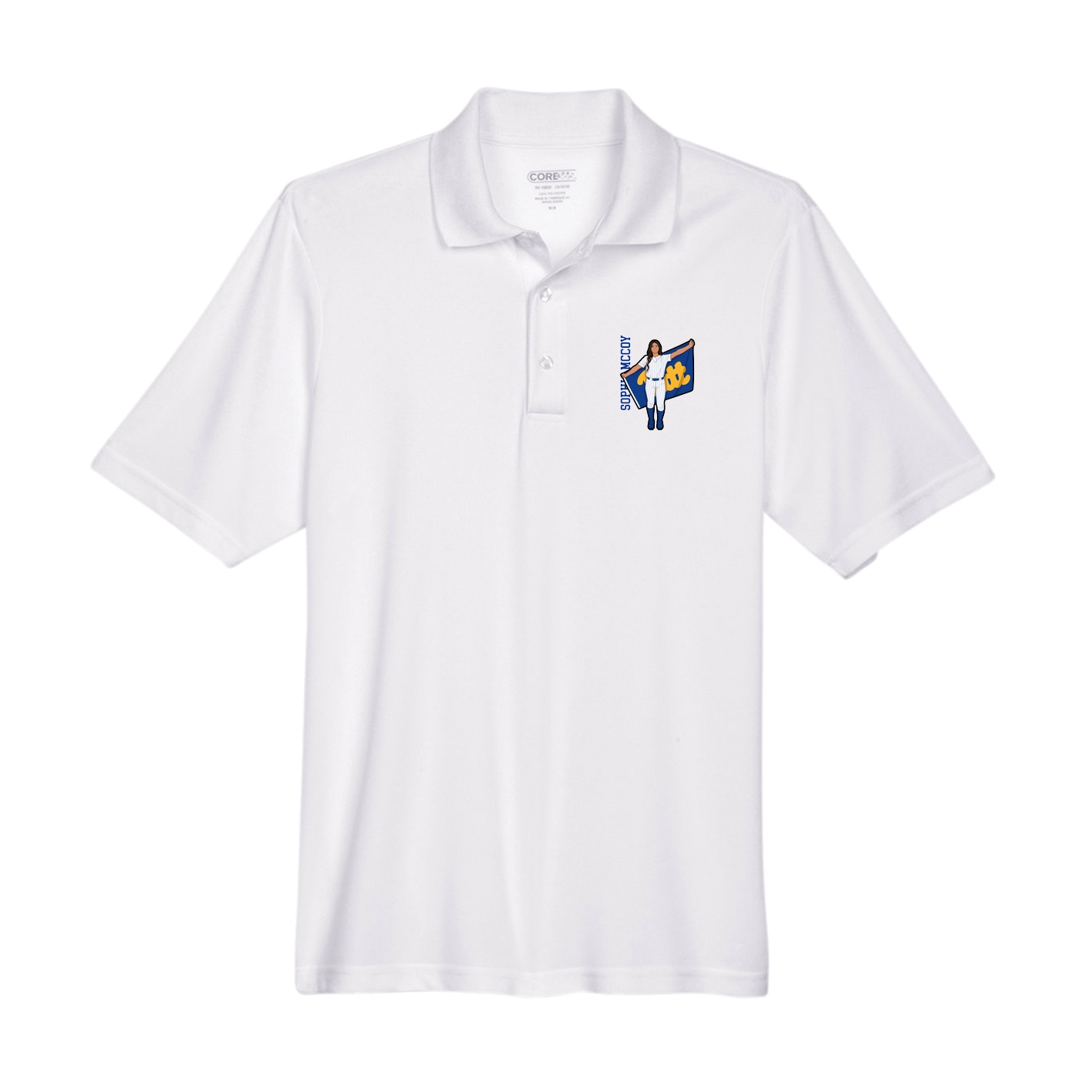 Performance Polo — Name Vertical in White