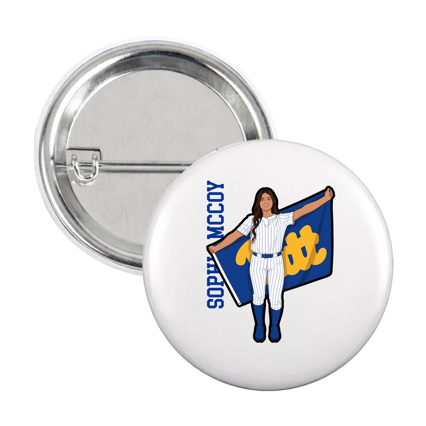 Game Day Button — Name Vertical in White