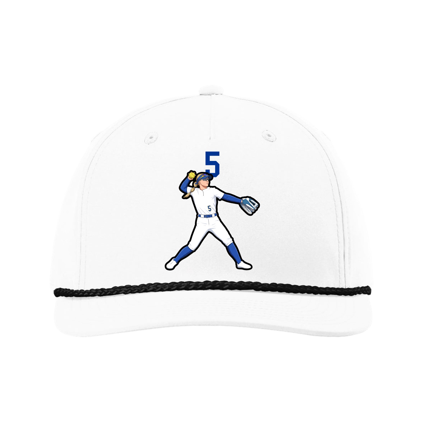 Five-Panel Classic Rope Cap — Number Top in White