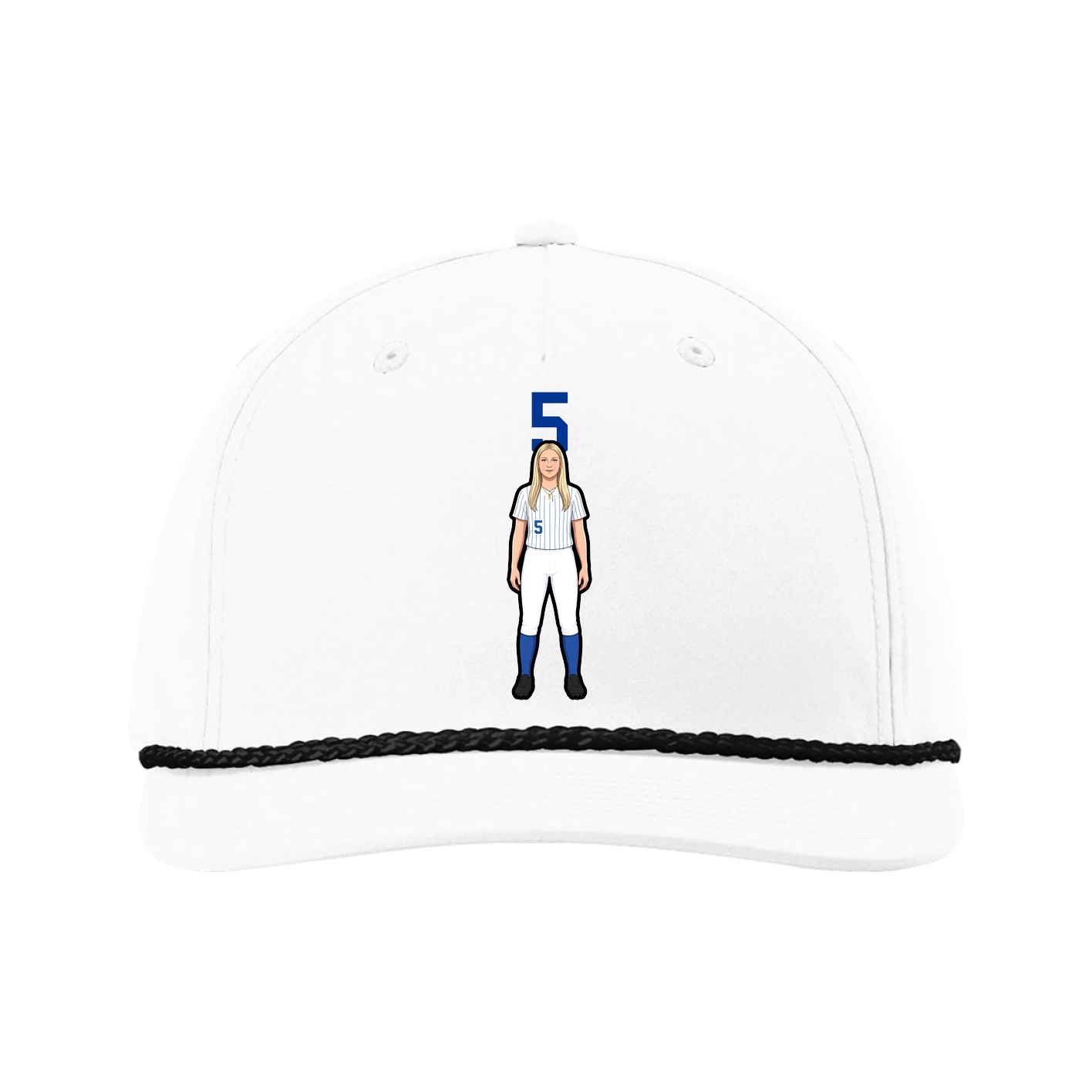 Five-Panel Classic Rope Cap — Number Top in White