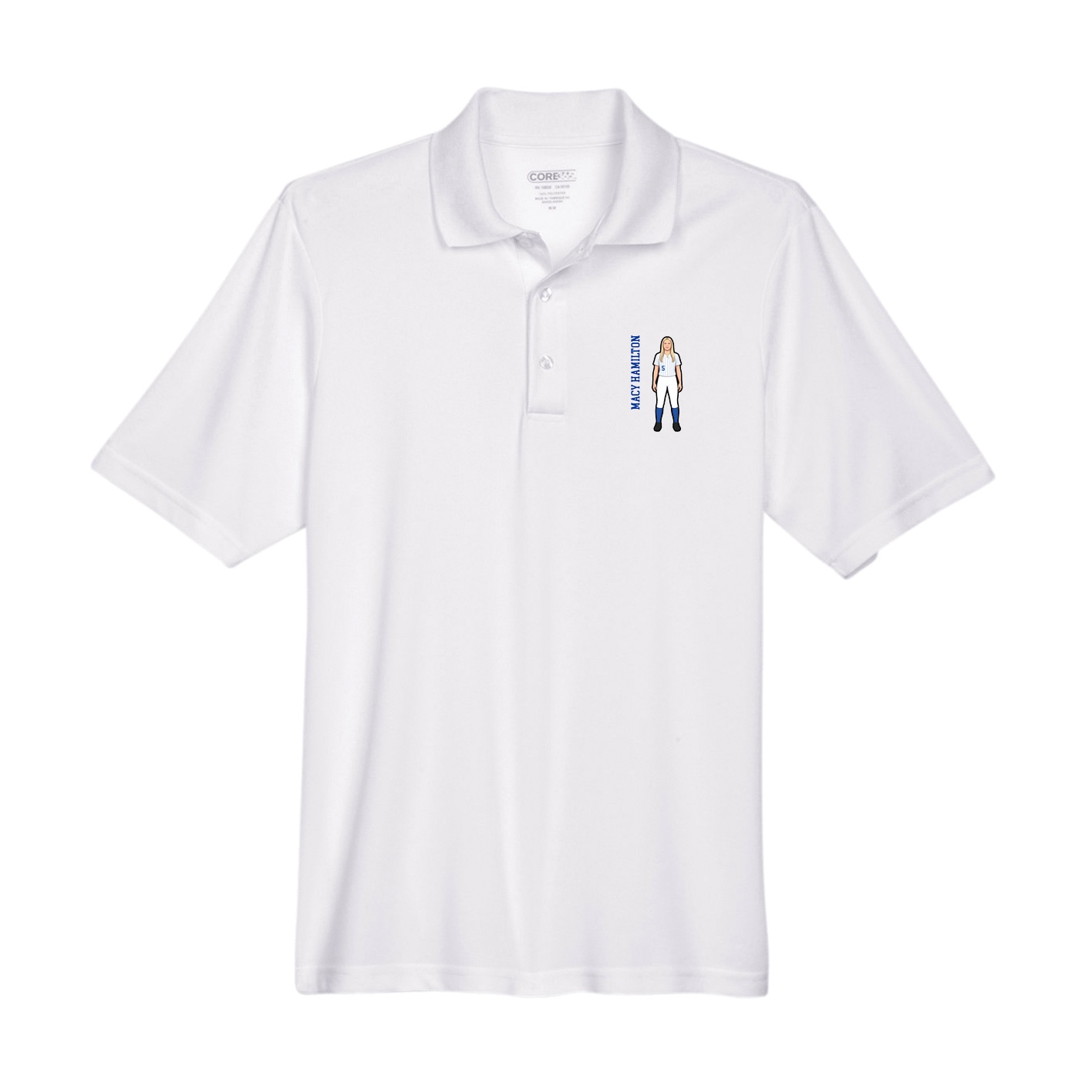 Performance Polo — Name Vertical in White