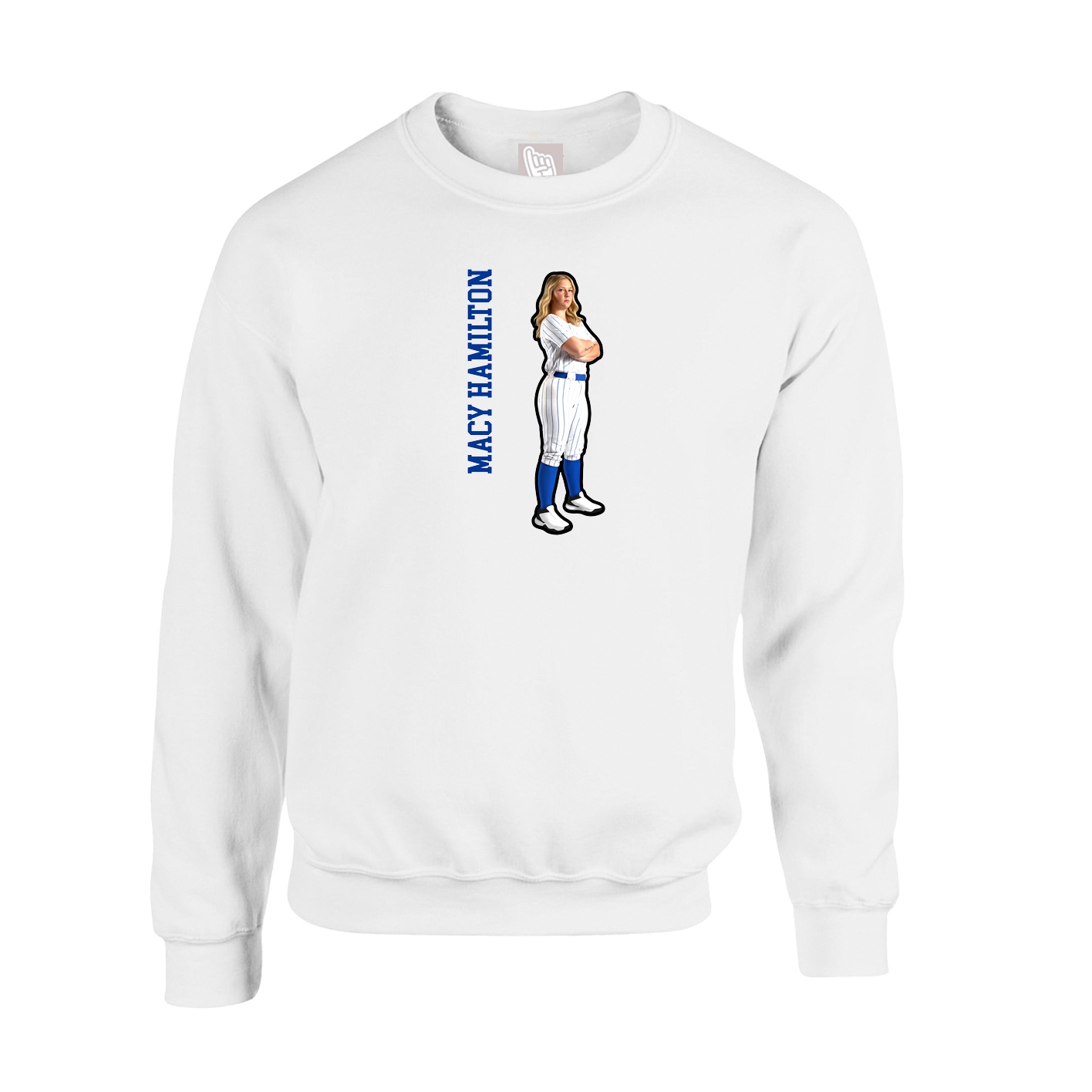 Fleece Crew — Name Vertical in White