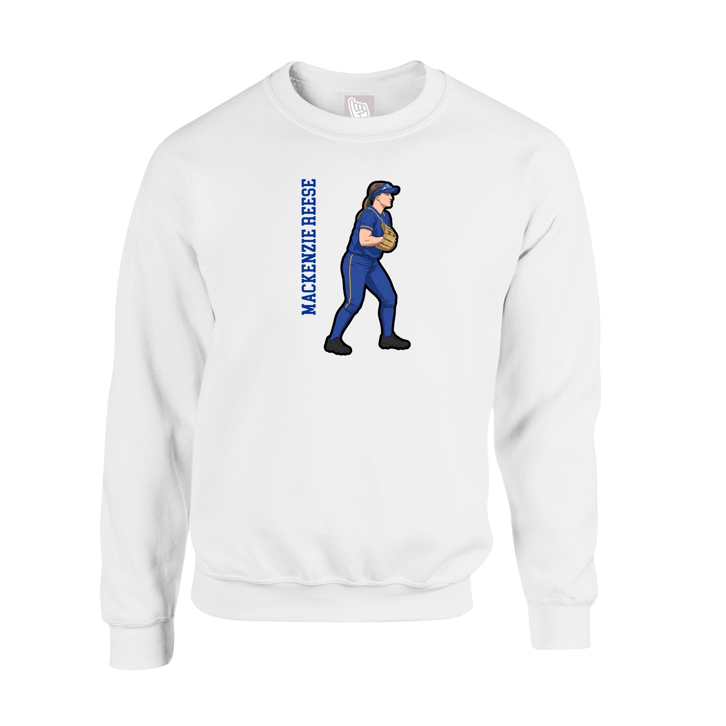 Fleece Crew — Name Vertical in White