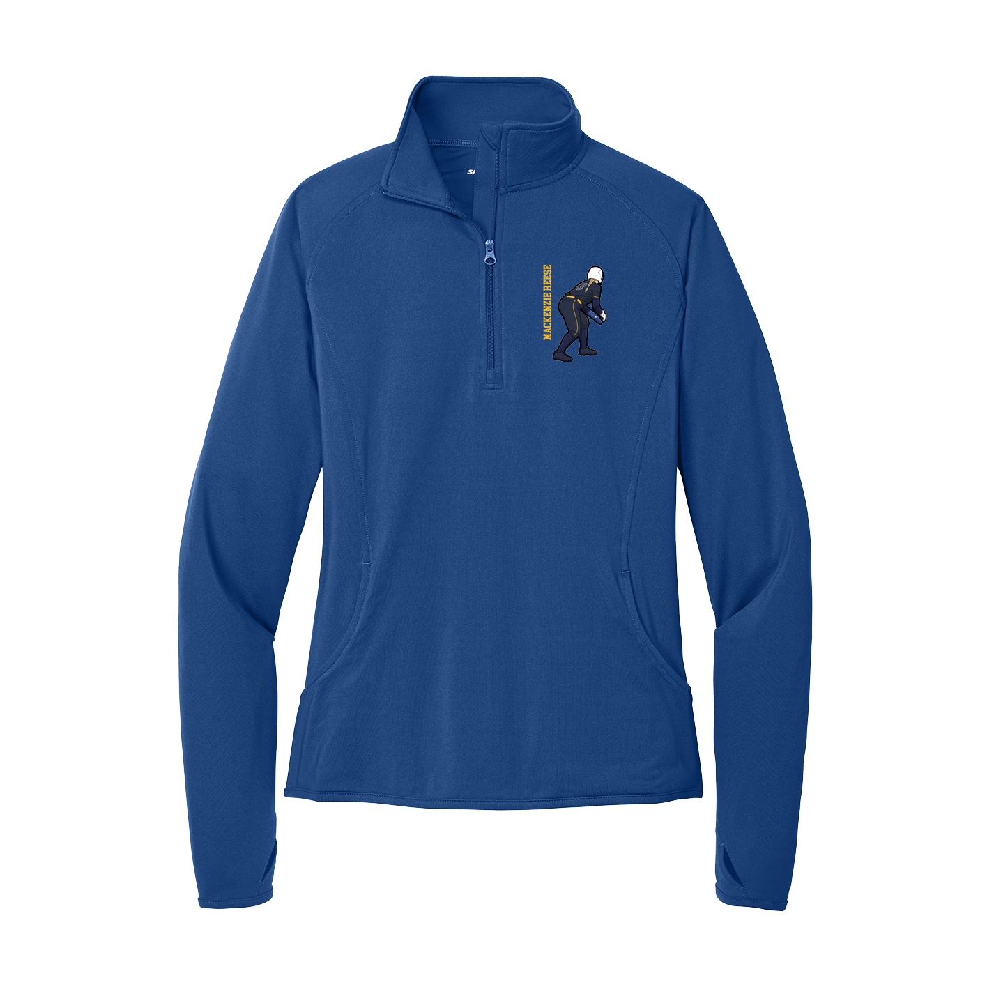 Women's Q-Zip Pullover — Name Vertical in Royal