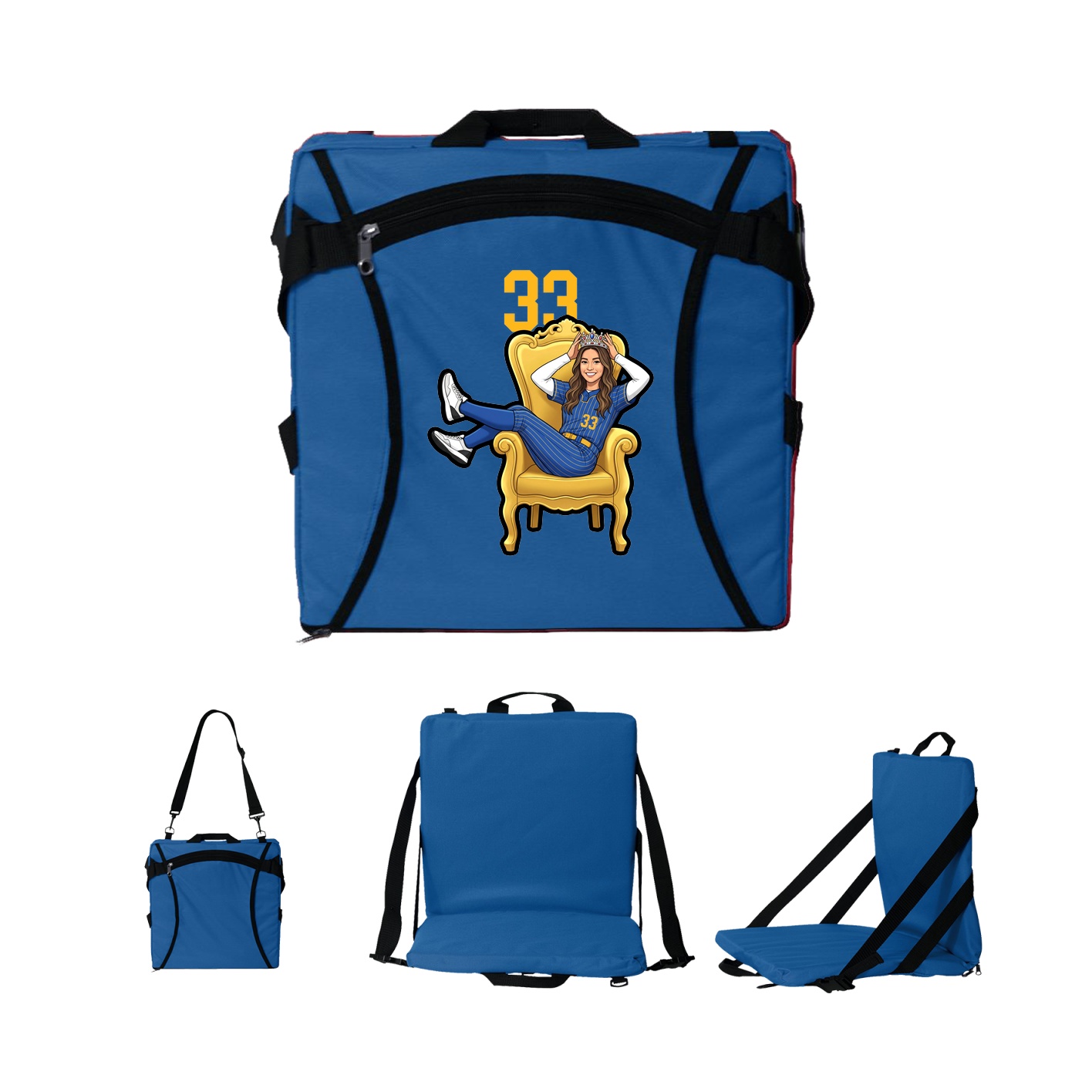 Folding Stadium Seat — Number Top in Royal