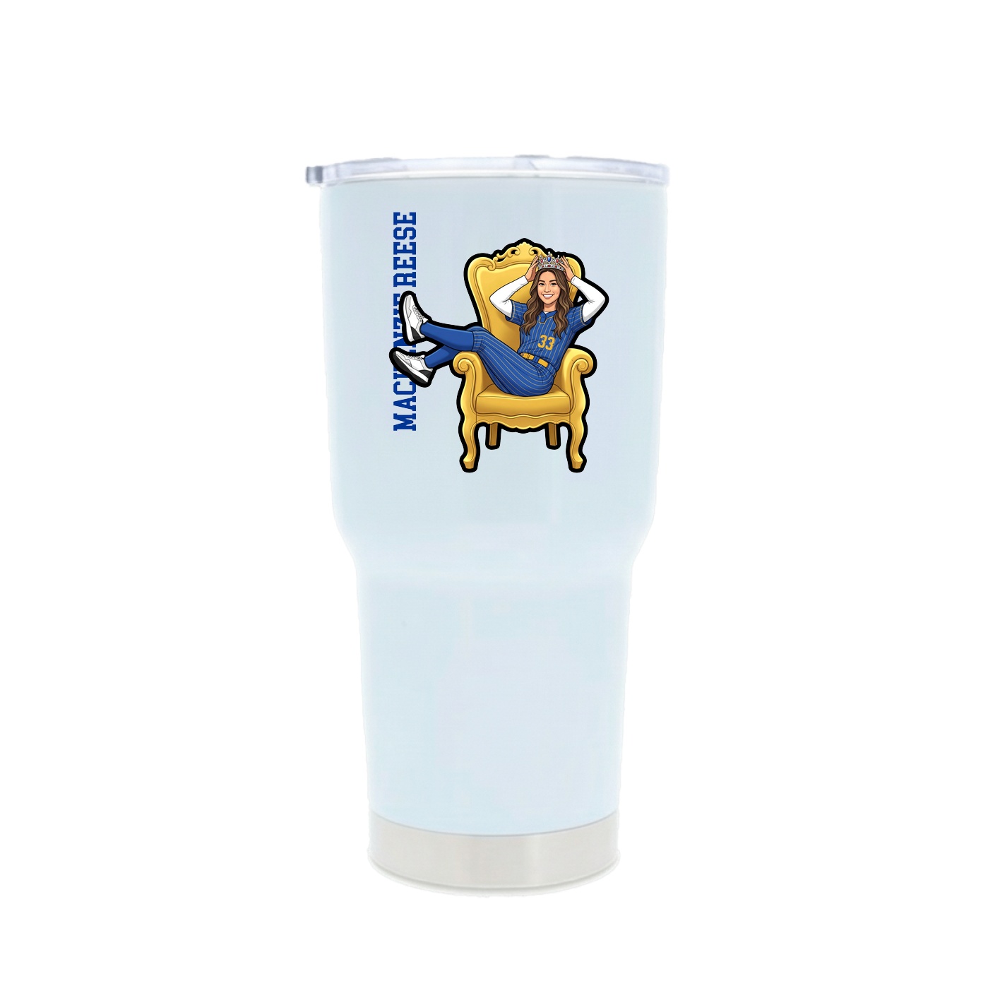 30oz Stainless Steel Tumbler — Name Vertical in White