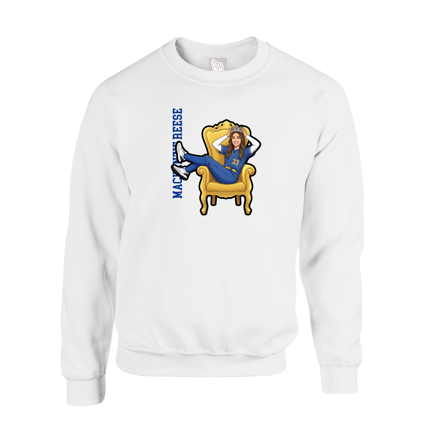 Fleece Crew — Name Vertical in White