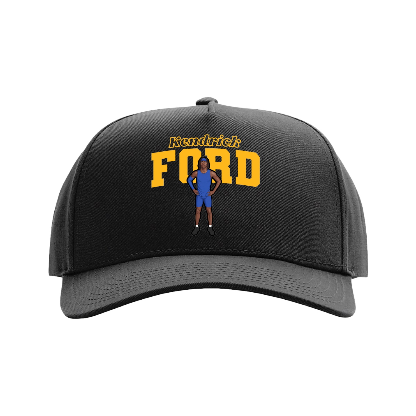 Full Fabric Five-Panel Champ Cap — Name Arch in Black