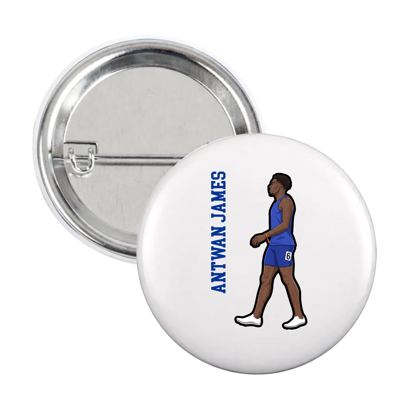 Game Day Button — Name Vertical in White