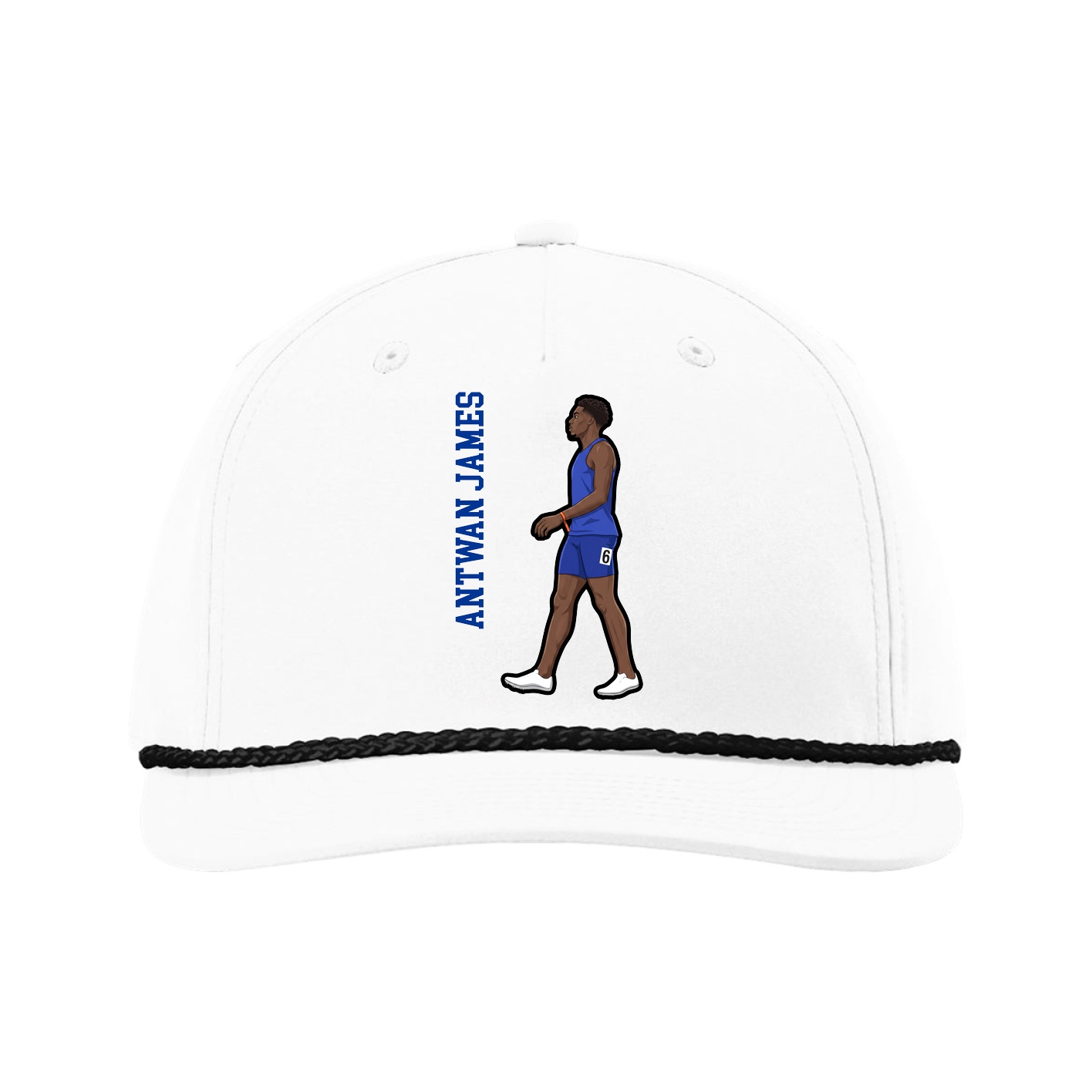 Five-Panel Classic Rope Cap — Name Vertical in White