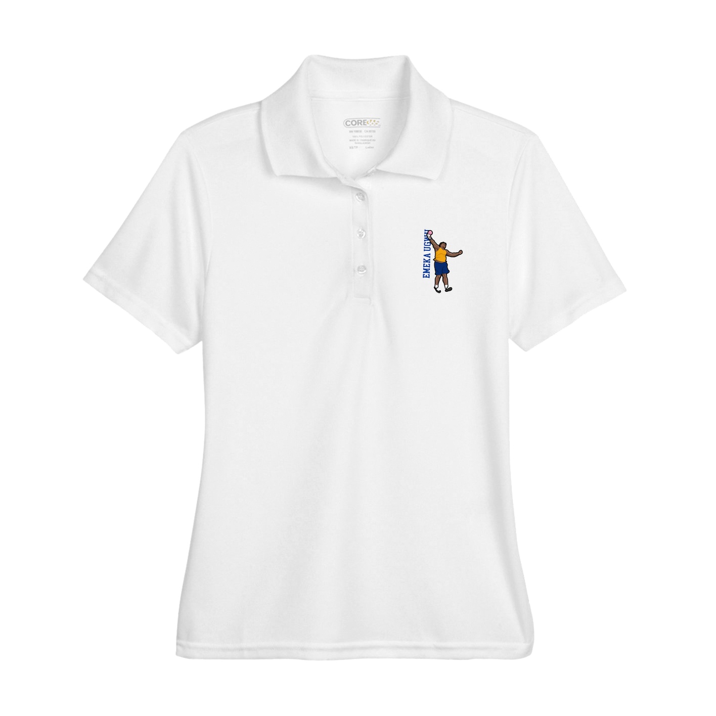 Womens Performance Polo — Name Vertical in White