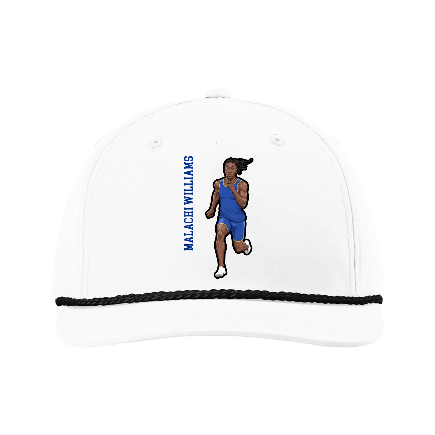 Five-Panel Classic Rope Cap — Name Vertical in White