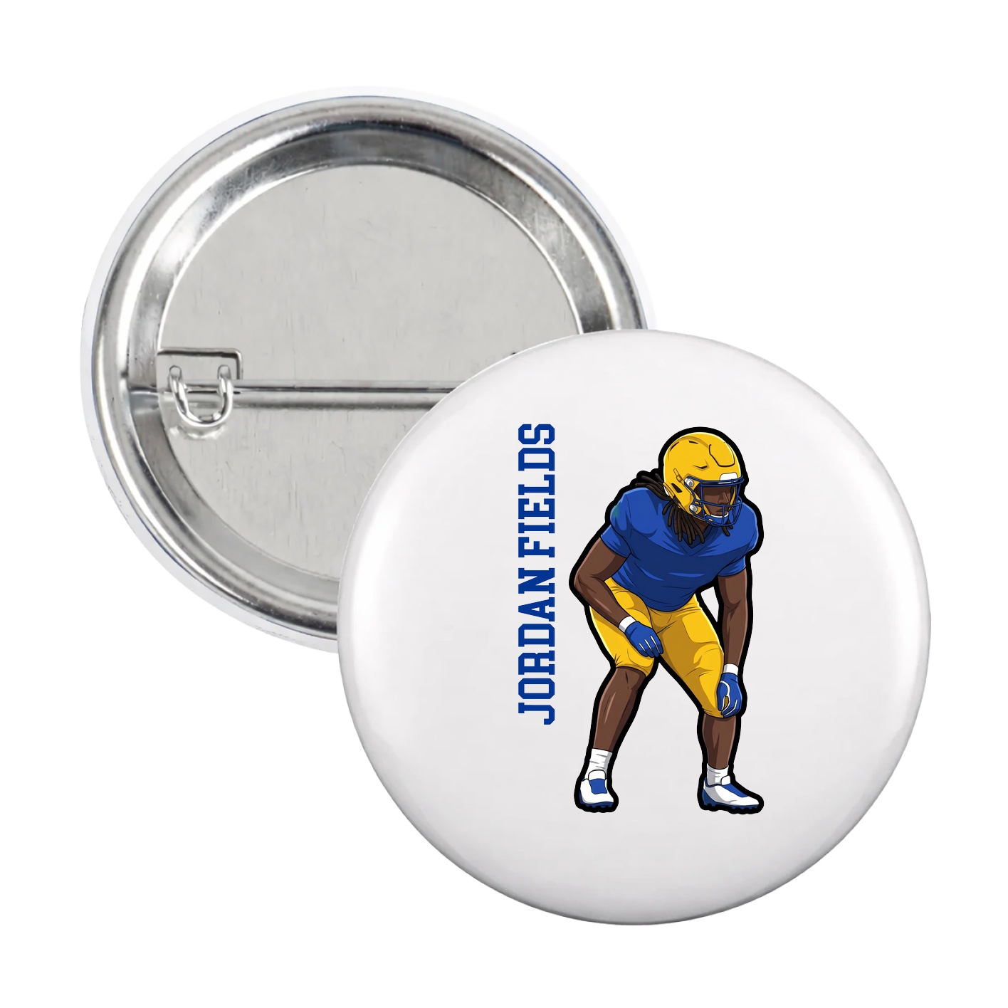 Game Day Button — Name Vertical in White