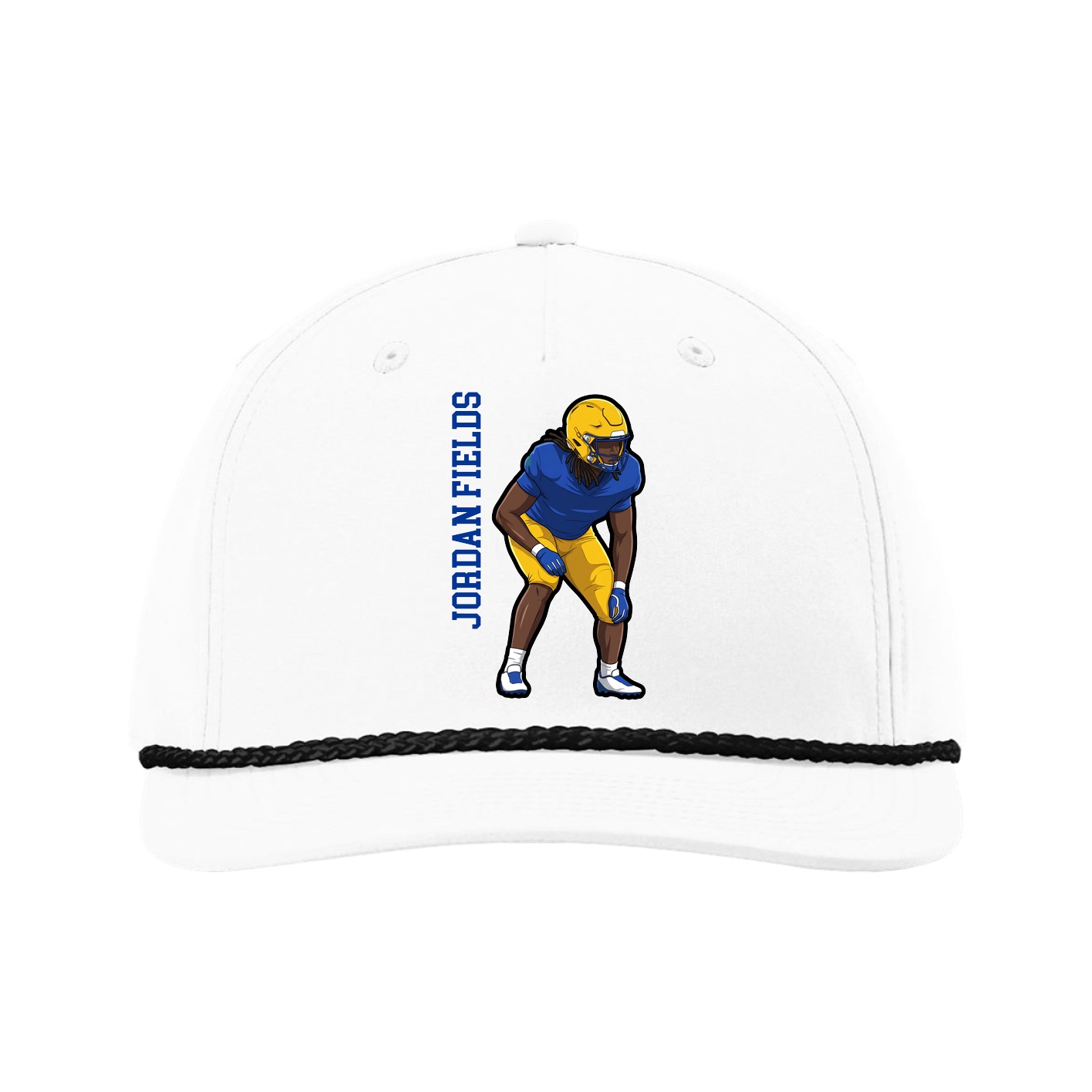 Five-Panel Classic Rope Cap — Name Vertical in White