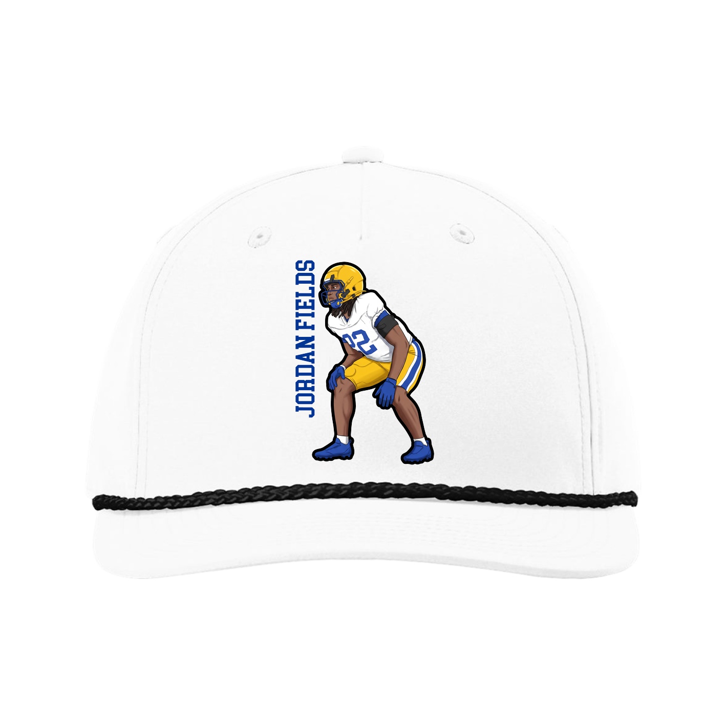 Five-Panel Classic Rope Cap — Name Vertical in White