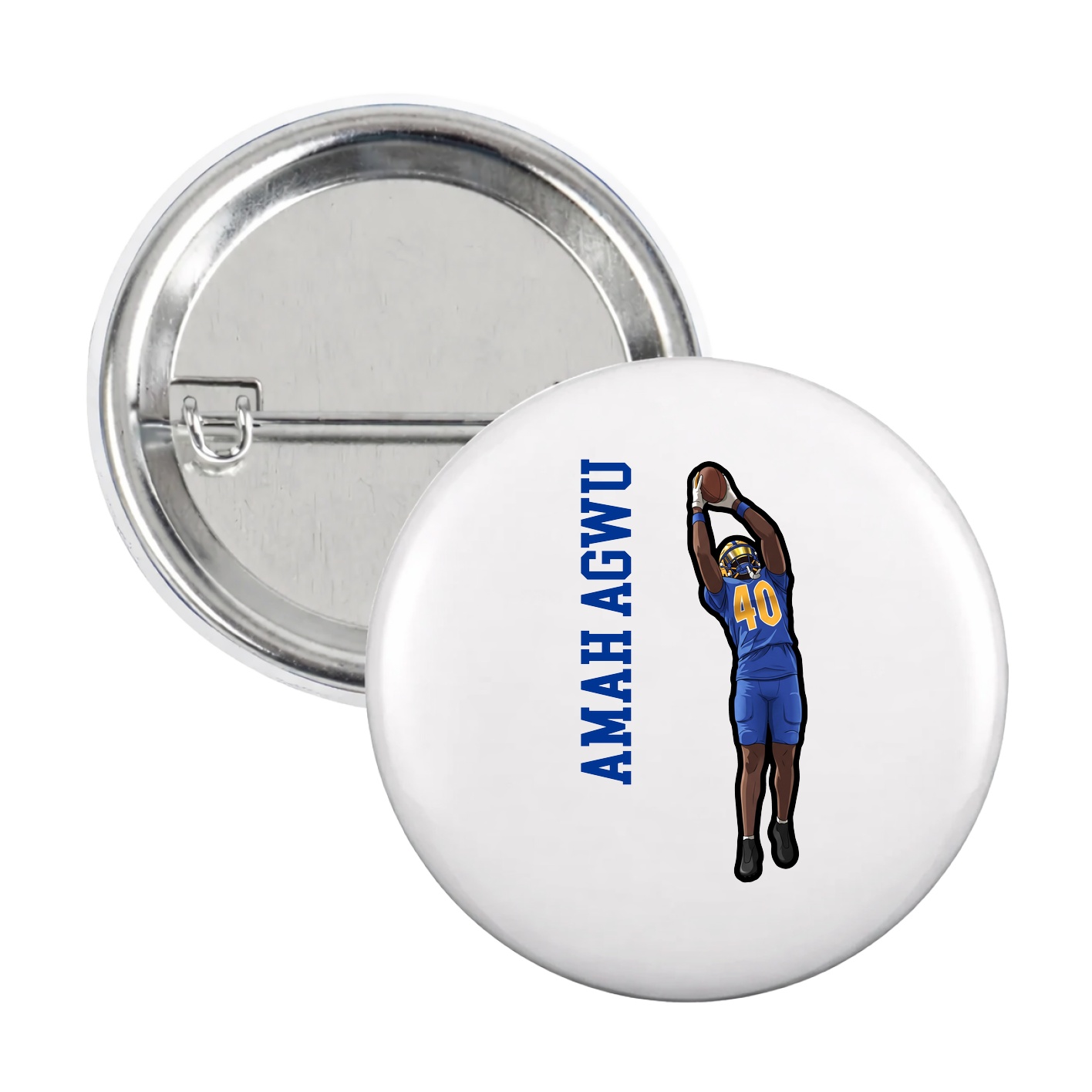 Game Day Button — Name Vertical in White
