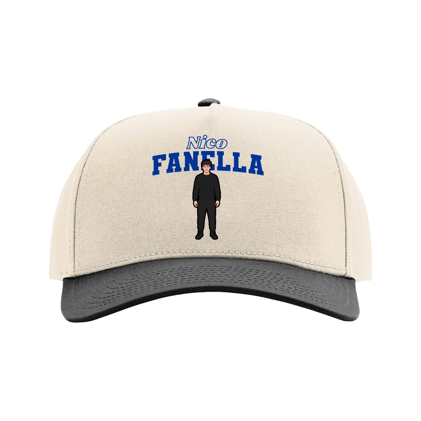 Full Fabric Five-Panel Champ Cap — Name Arch in Cream/Black