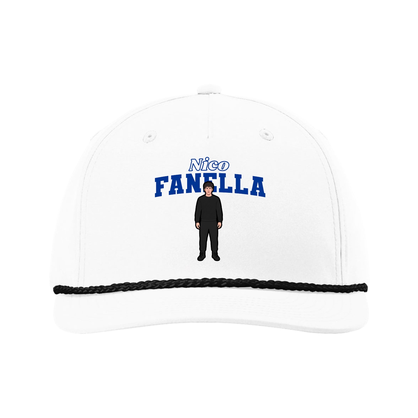 Five-Panel Classic Rope Cap — Name Arch in White