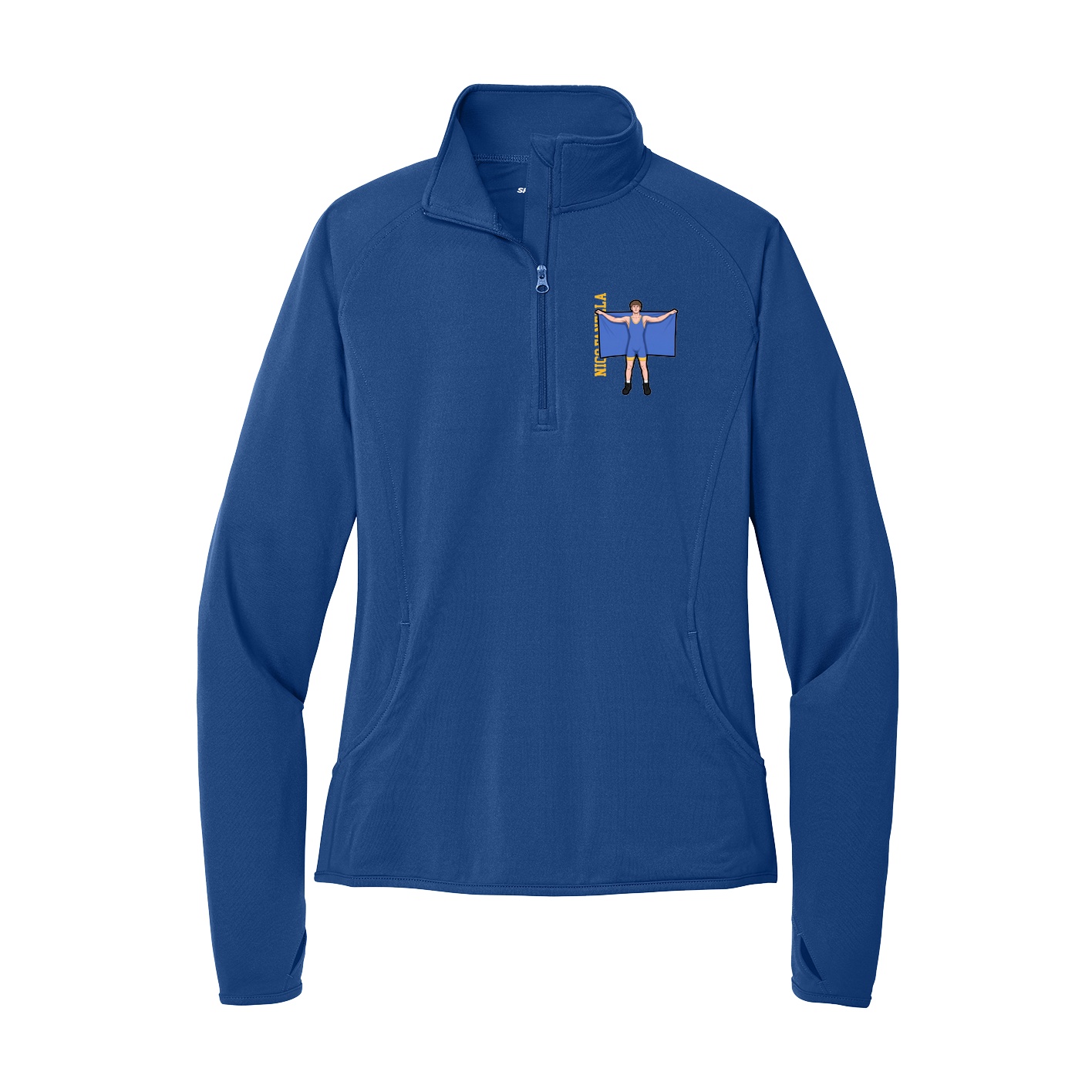 Women's Q-Zip Pullover — Name Vertical in Royal