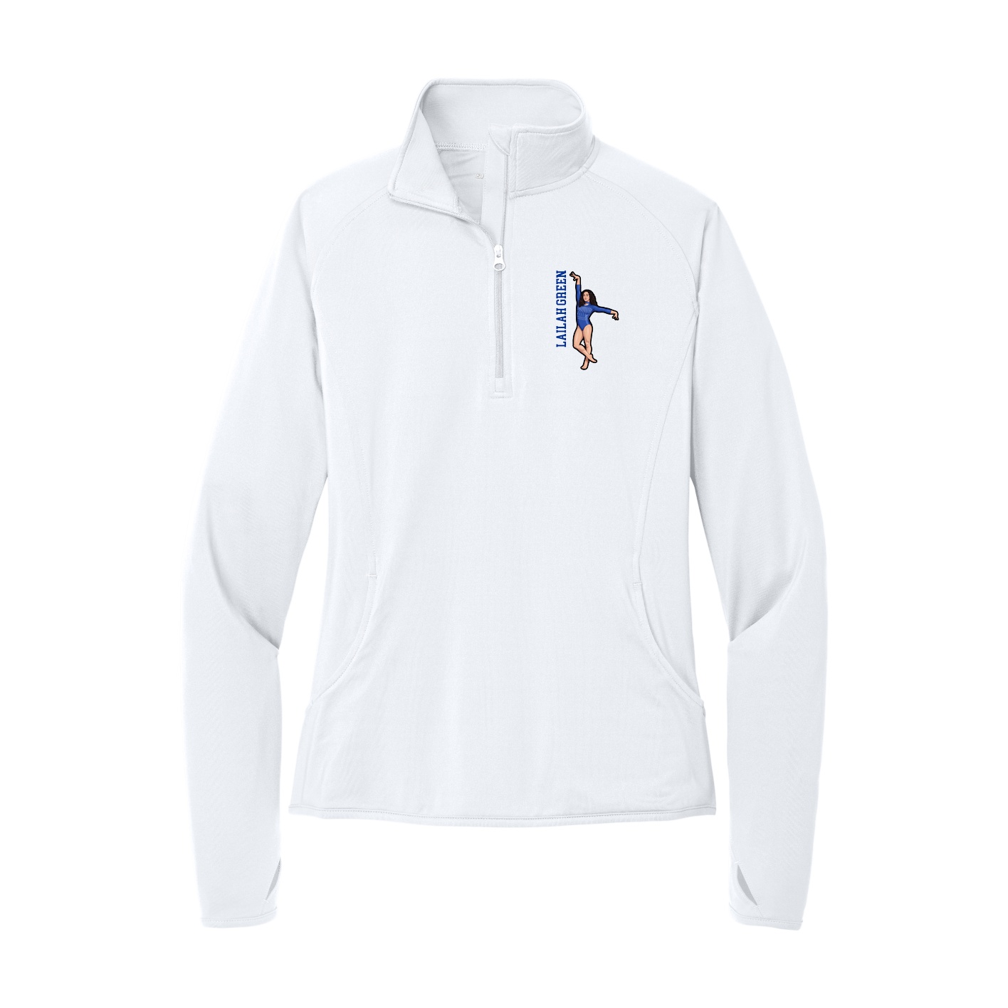 Women's Q-Zip Pullover — Name Vertical in White