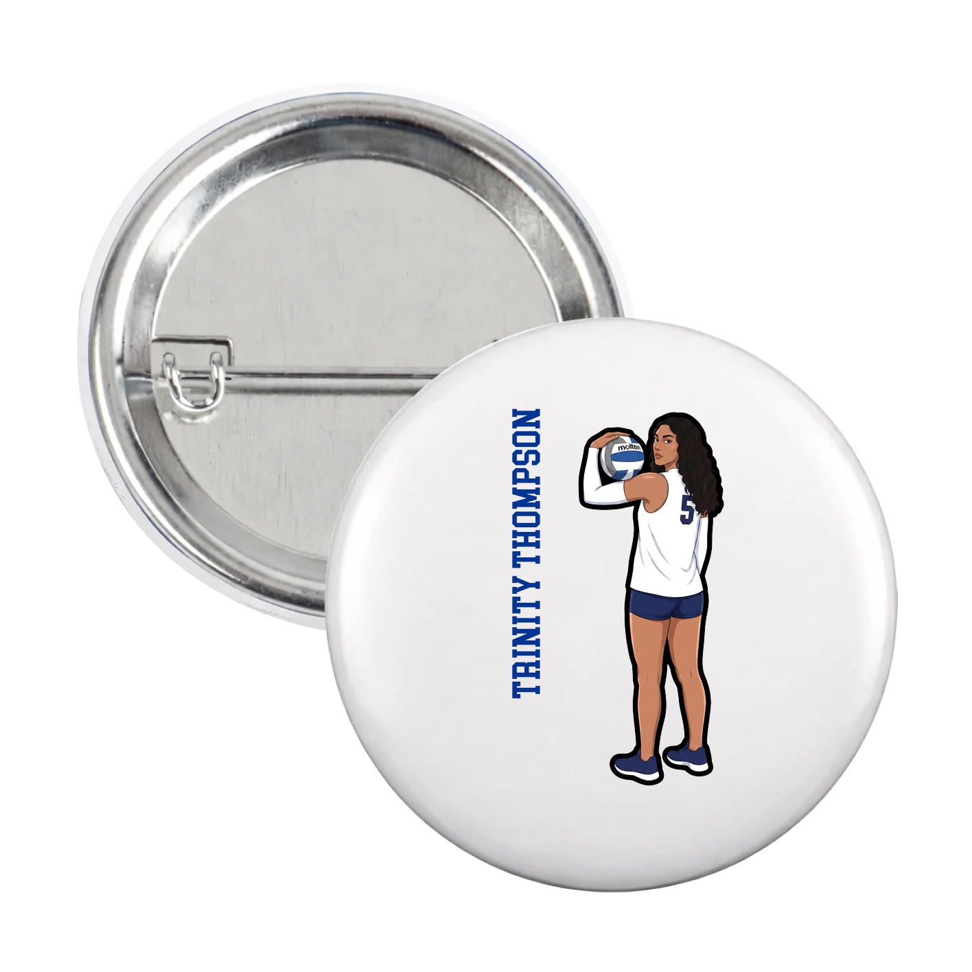 Game Day Button — Name Vertical in White