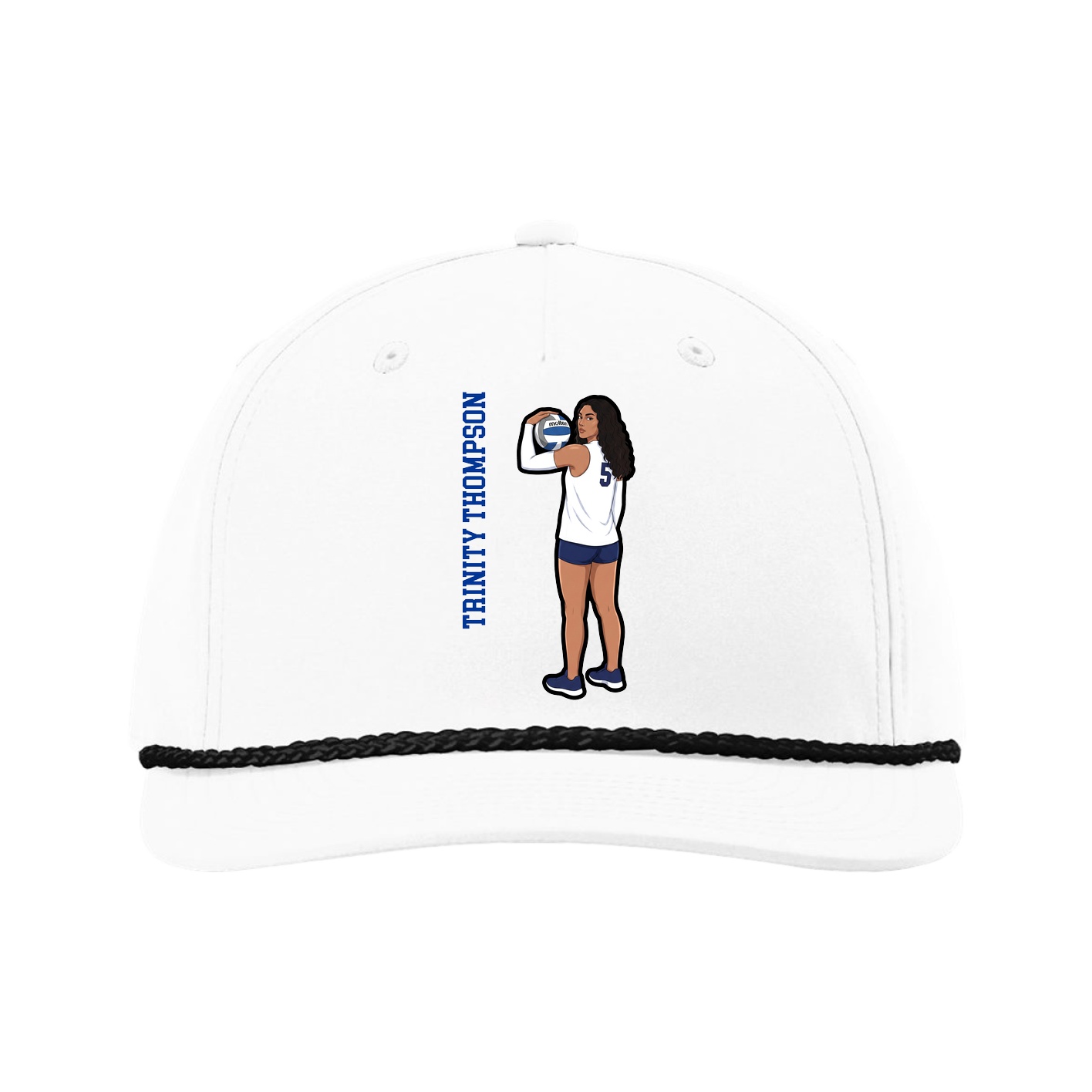 Five-Panel Classic Rope Cap — Name Vertical in White