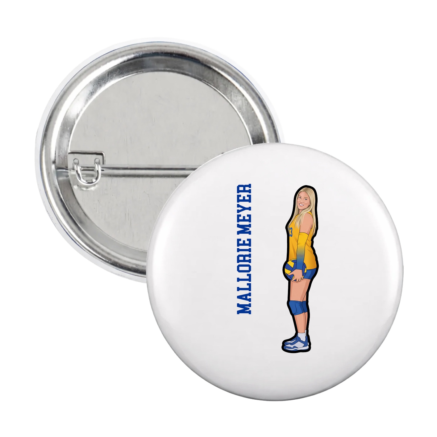 Game Day Button — Name Vertical in White