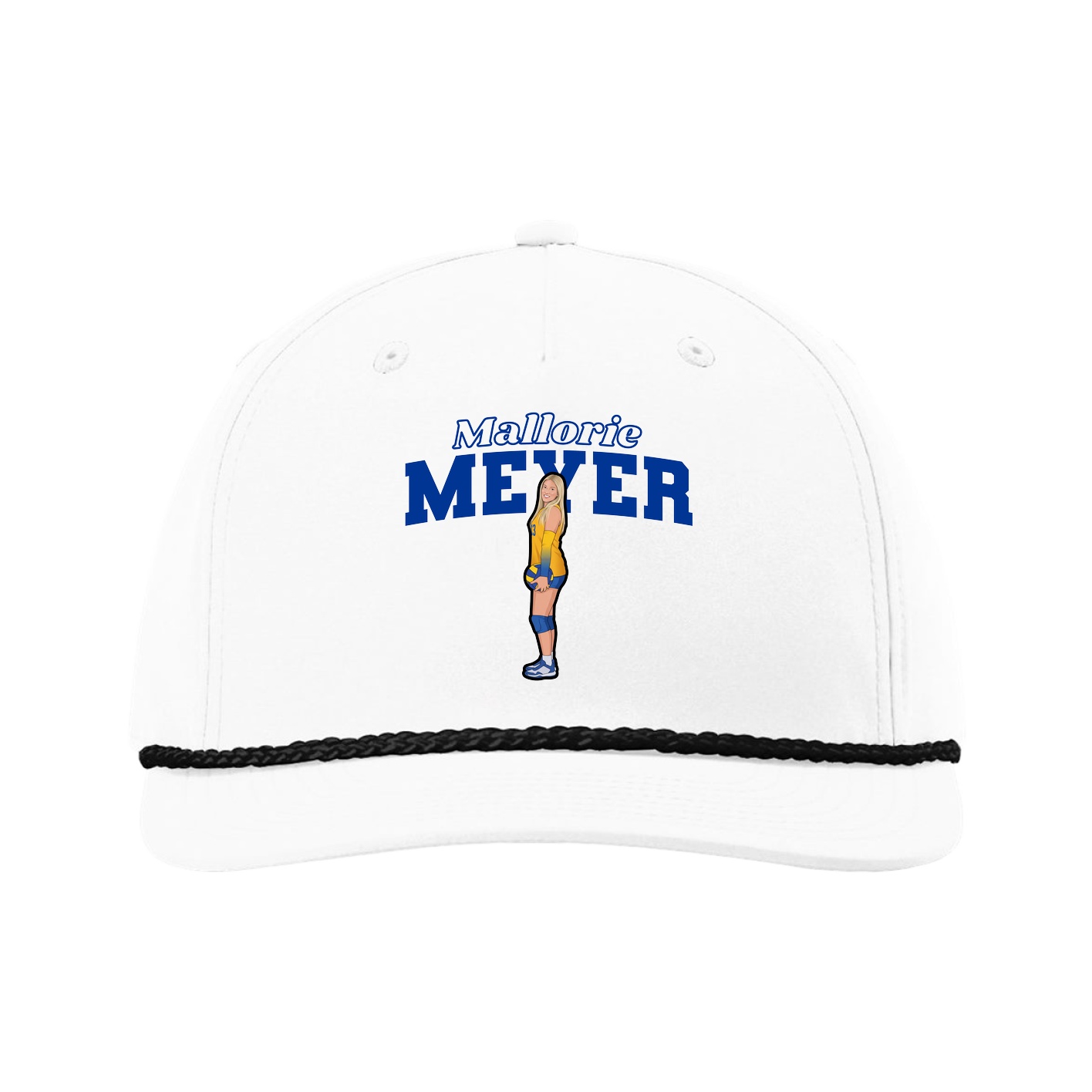 Five-Panel Classic Rope Cap — Name Arch in White