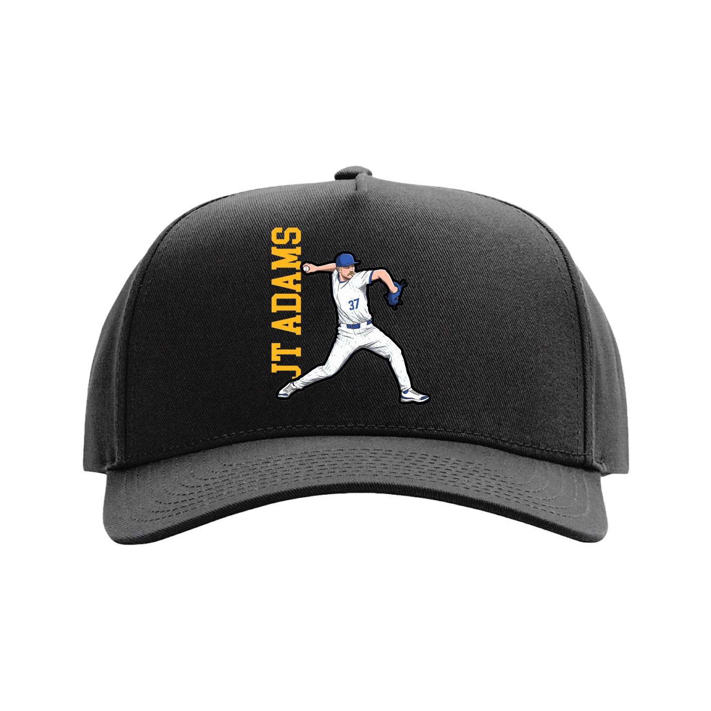 Full Fabric Five-Panel Champ Cap — Name Vertical in Black
