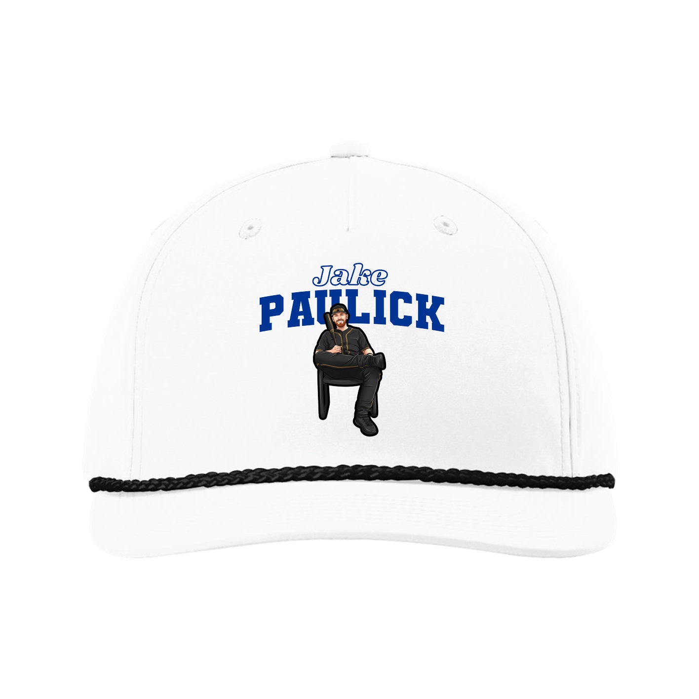 Five-Panel Classic Rope Cap — Name Arch in White