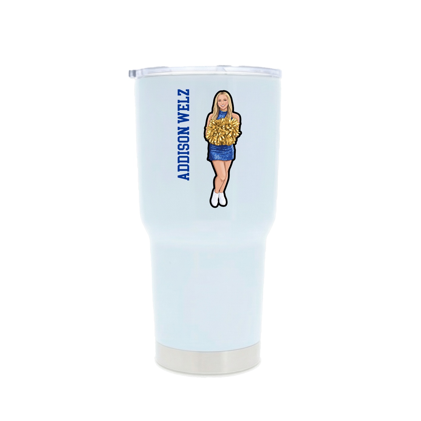 30oz Stainless Steel Tumbler — Name Vertical in White