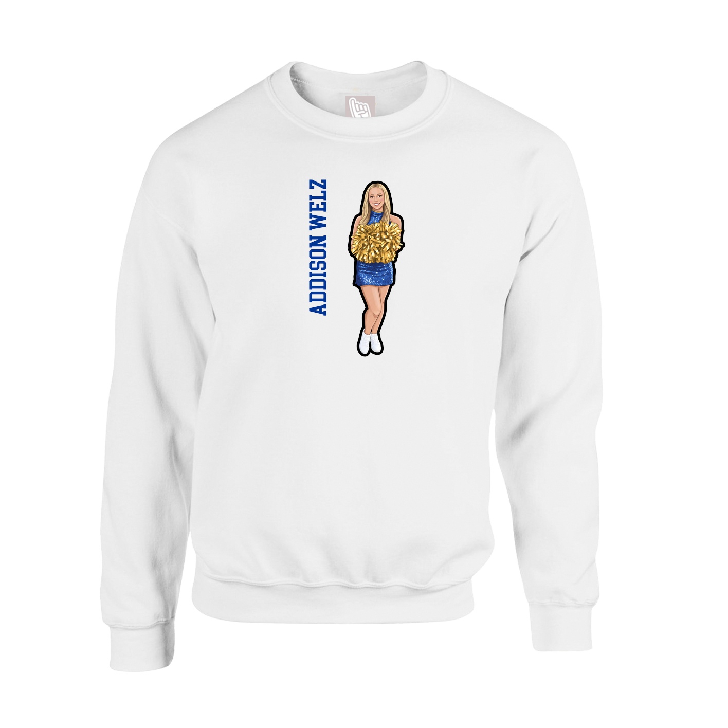 Fleece Crew — Name Vertical in White