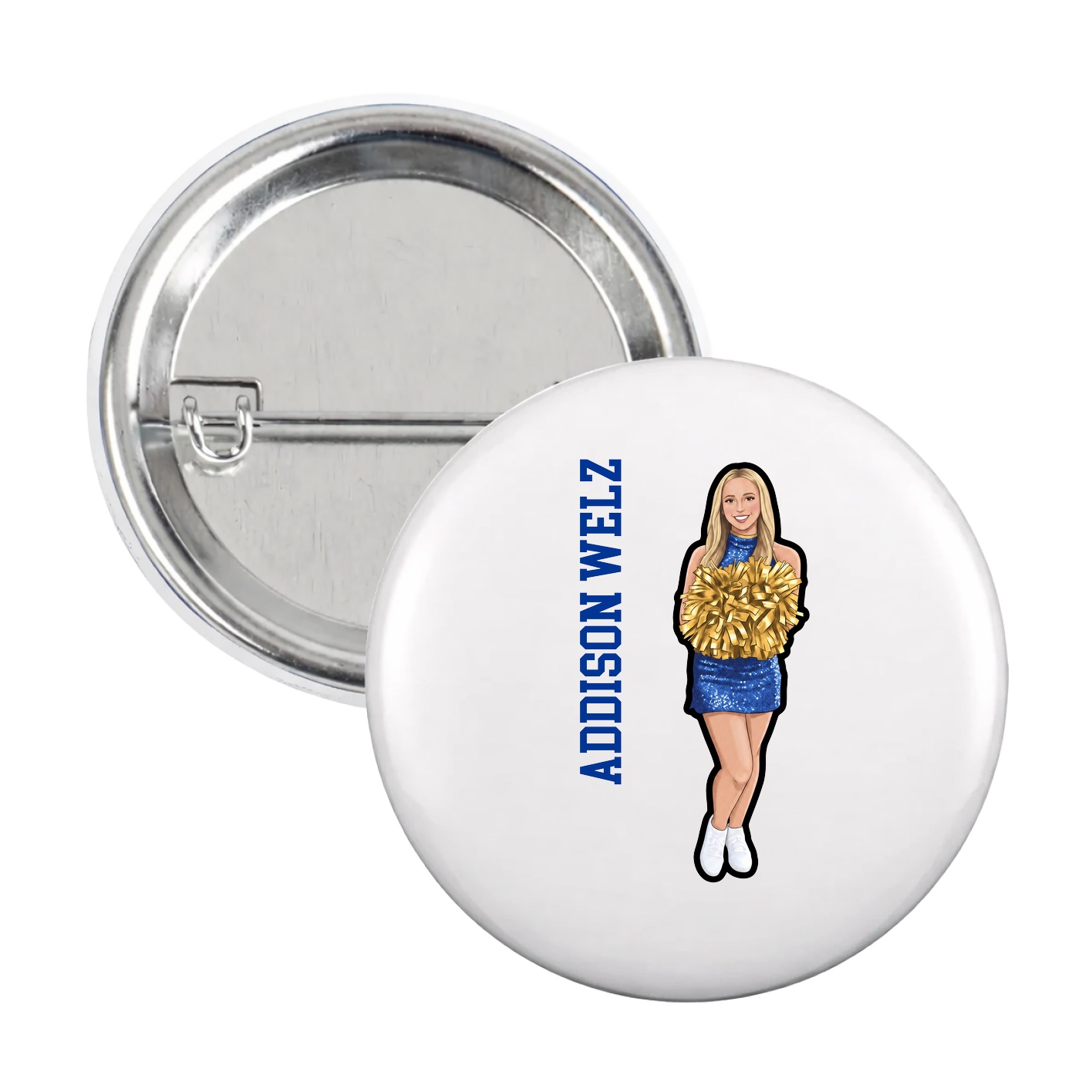 Game Day Button — Name Vertical in White